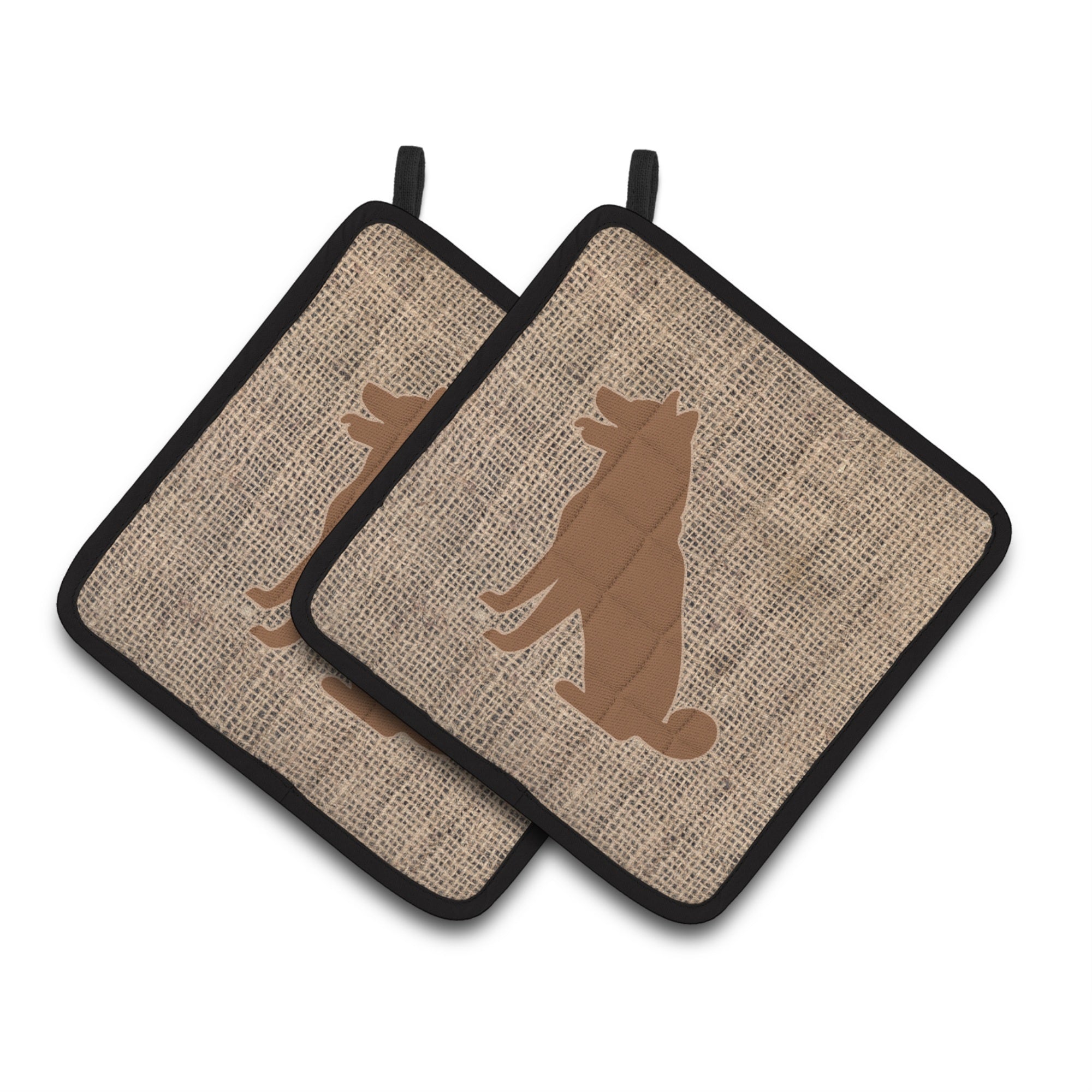 'Caroline'S Treasures Shiba Inu Faux Burlap & Brown Pair Of Pot Holders Bb1113-Bl-Bn-Pthd, 7.5Hx7.5W, Multicolor''