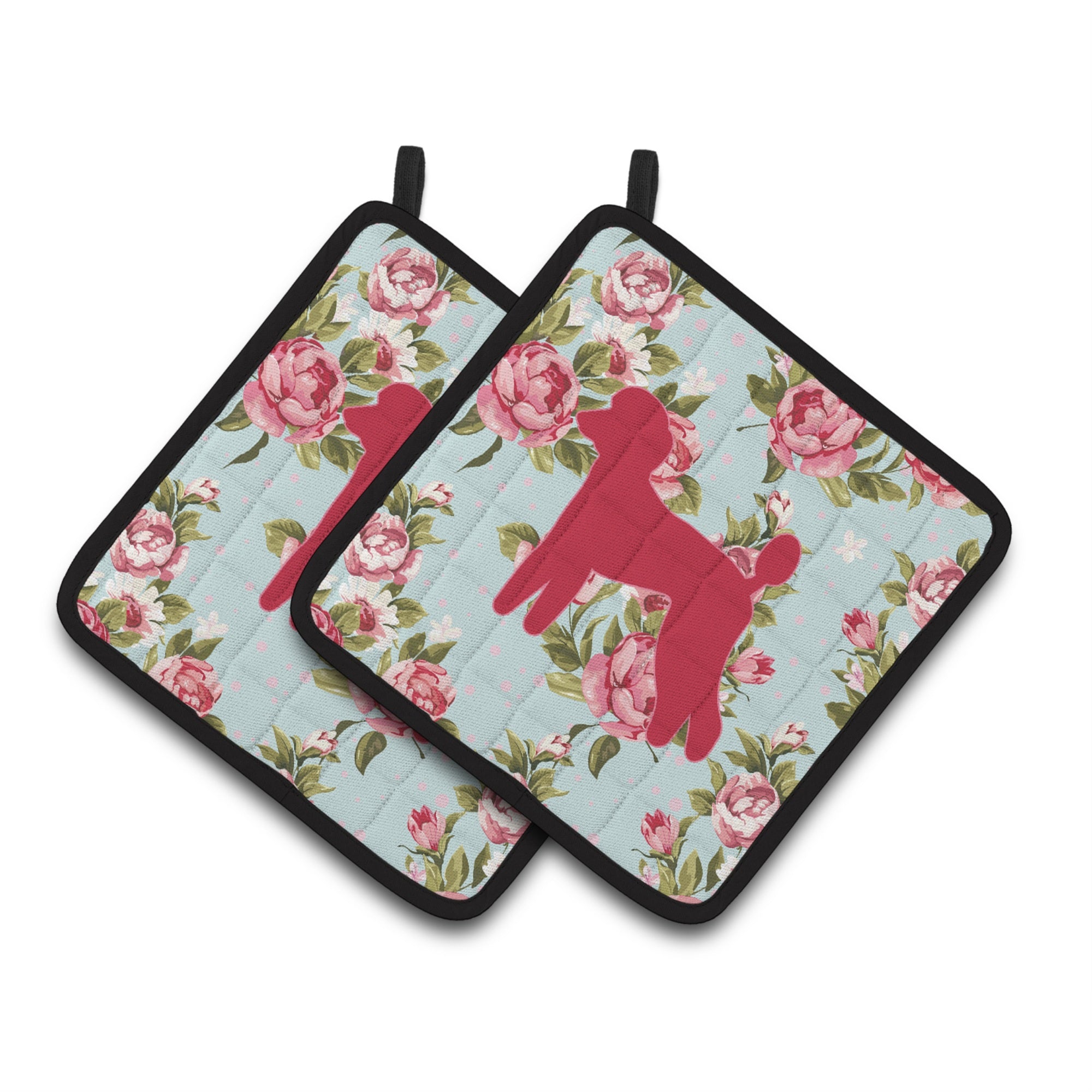 'Caroline'S Treasures Poodle Shabby Chic Blue Roses Pair Of Pot Holders Bb1114-Rs-Bu-Pthd, 7.5Hx7.5W, Multicolor''