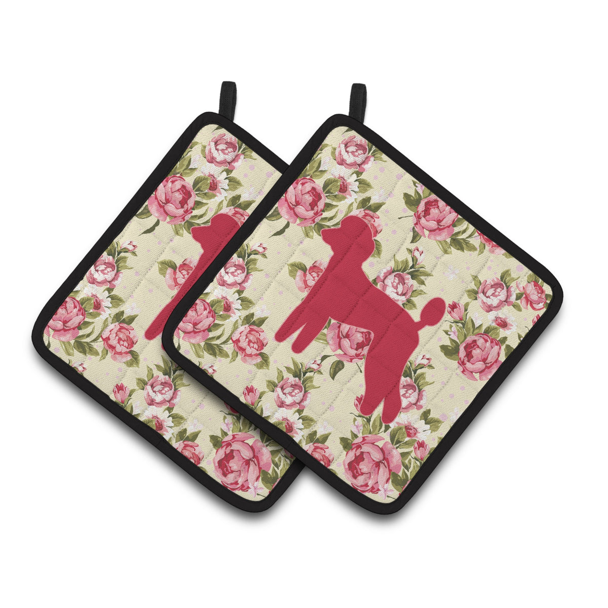 'Caroline'S Treasures Poodle Shabby Chic Yellow Roses Pair Of Pot Holders Bb1114-Rs-Yw-Pthd, 7.5Hx7.5W, Multicolor''