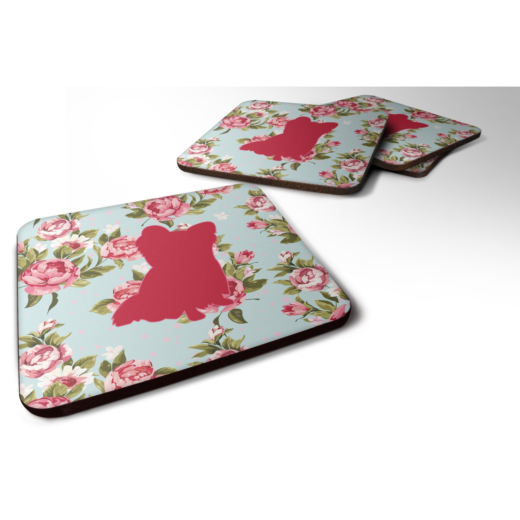 'Caroline'S Treasures Bb1115-Rs-Bu-Fc Chihuahua Shabby Chic Blue Roses Foam Coasters (Set Of 4), 3.5'''' H X 3.5'''' W, Multico