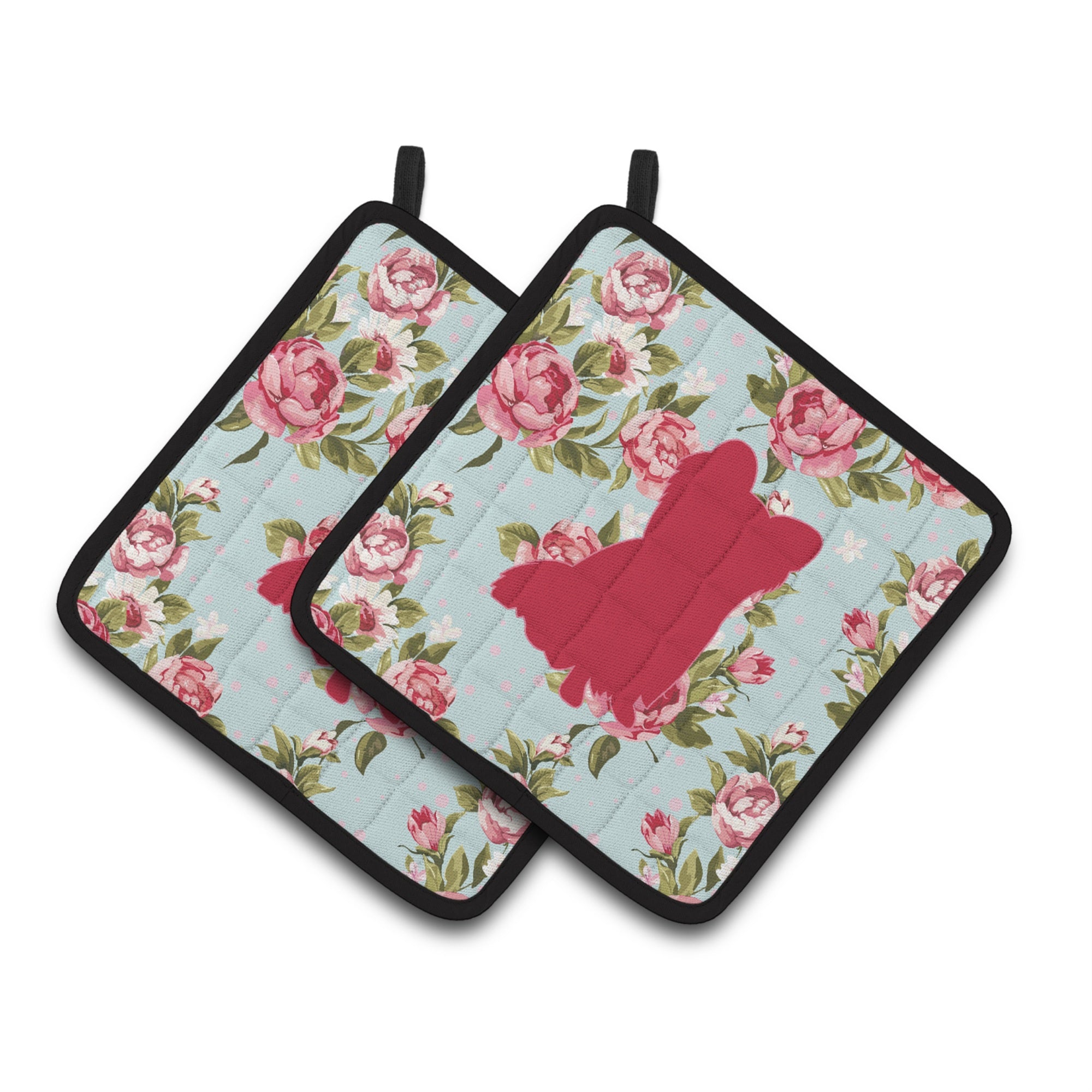 'Caroline'S Treasures Chihuahua Shabby Chic Blue Roses Pair Of Pot Holders Bb1115-Rs-Bu-Pthd, 7.5Hx7.5W, Multicolor''
