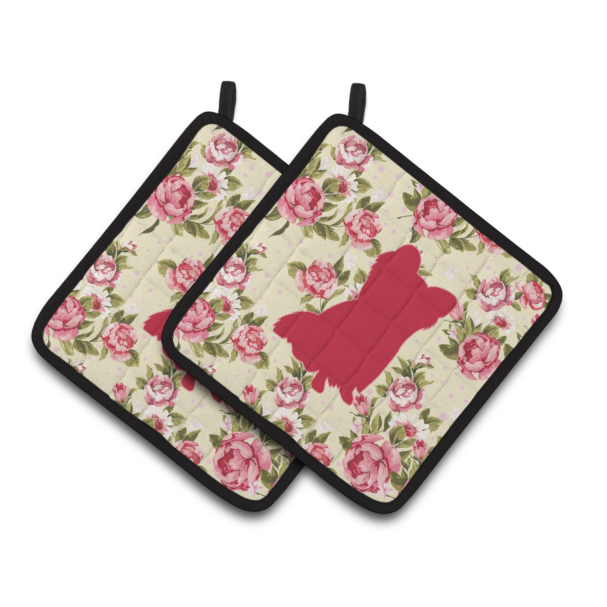 'Caroline'S Treasures Chihuahua Shabby Chic Yellow Roses Pair Of Pot Holders Bb1115-Rs-Yw-Pthd, 7.5Hx7.5W, Multicolor''