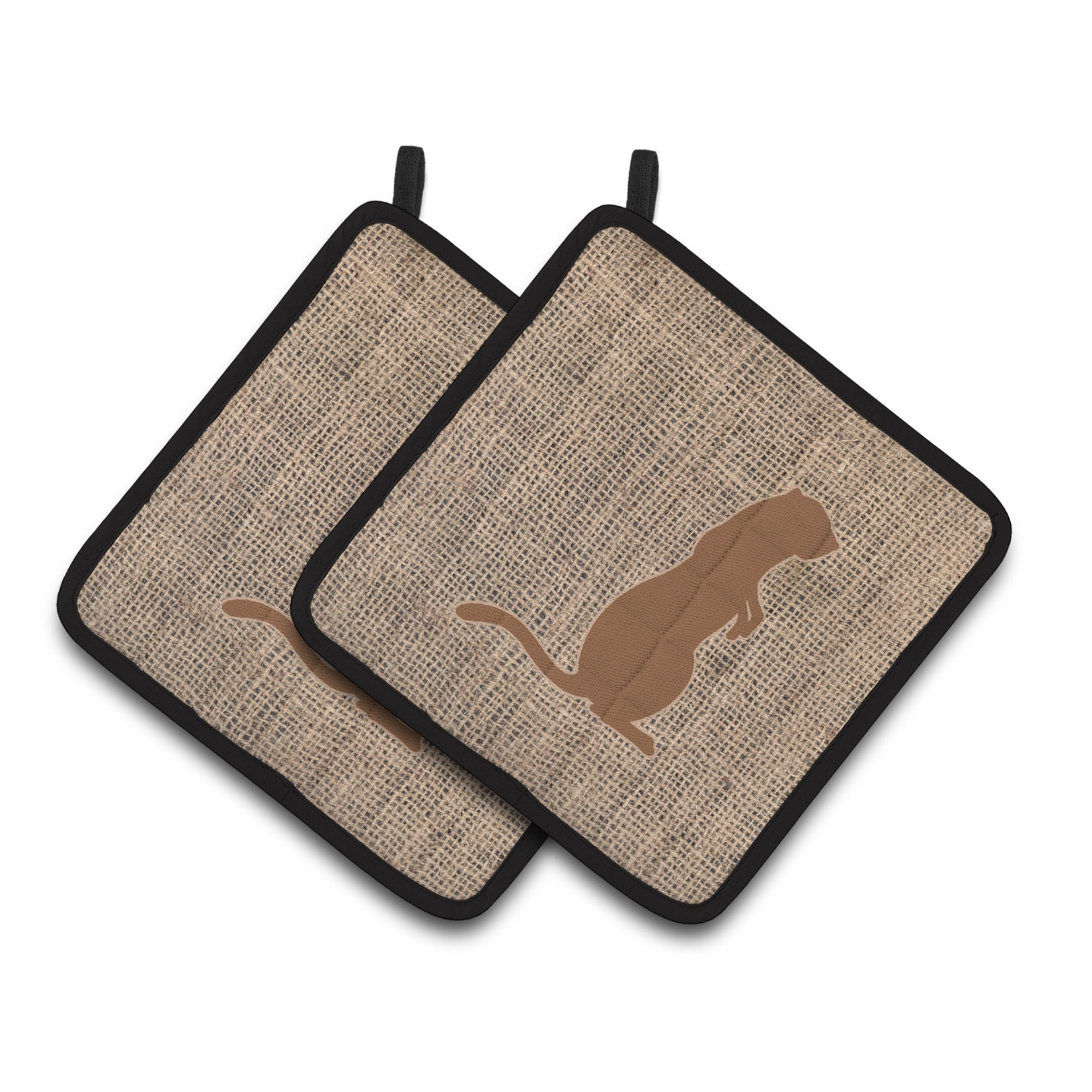 'Caroline'S Treasures Meerkat Faux Burlap & Brown Pair Of Pot Holders Bb1118-Bl-Bn-Pthd, 7.5Hx7.5W, Multicolor''