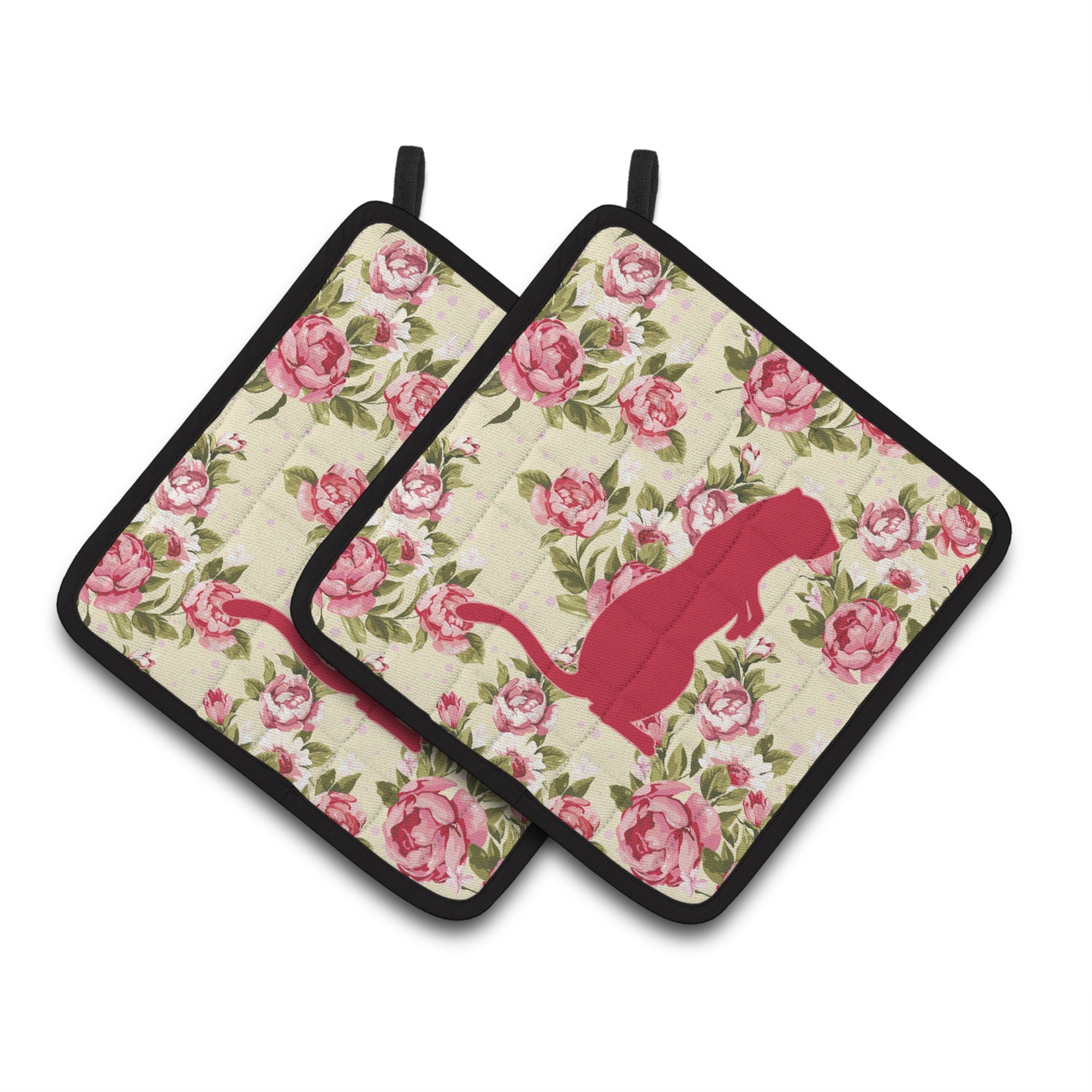 'Caroline'S Treasures Meerkat Shabby Chic Yellow Roses Pair Of Pot Holders Bb1118-Rs-Yw-Pthd, 7.5Hx7.5W, Multicolor''