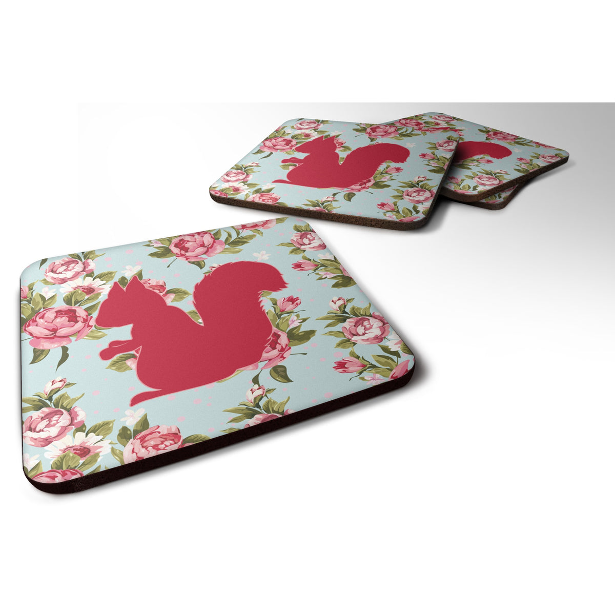 'Caroline'S Treasures Bb1119-Rs-Bu-Fc Squirrel Shabby Chic Blue Roses Foam Coasters (Set Of 4), 3.5'''' H X 3.5'''' W, Multicol