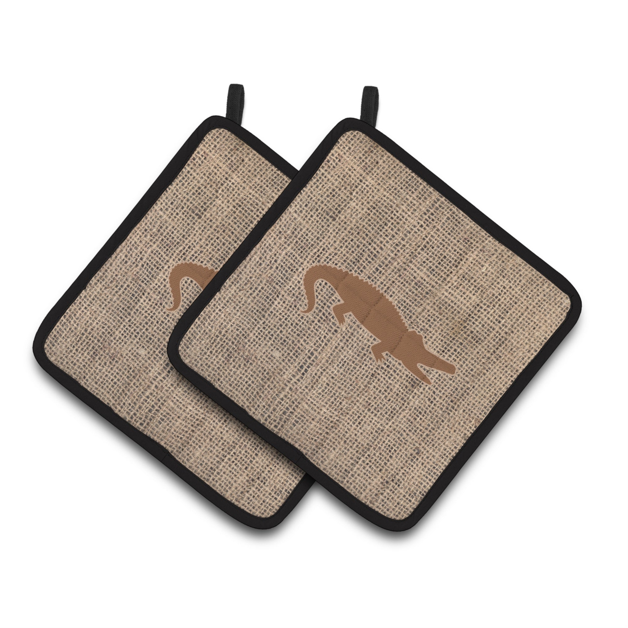 'Caroline'S Treasures Alligator Faux Burlap & Brown Pair Of Pot Holders Bb1120-Bl-Bn-Pthd, 7.5Hx7.5W, Multicolor''