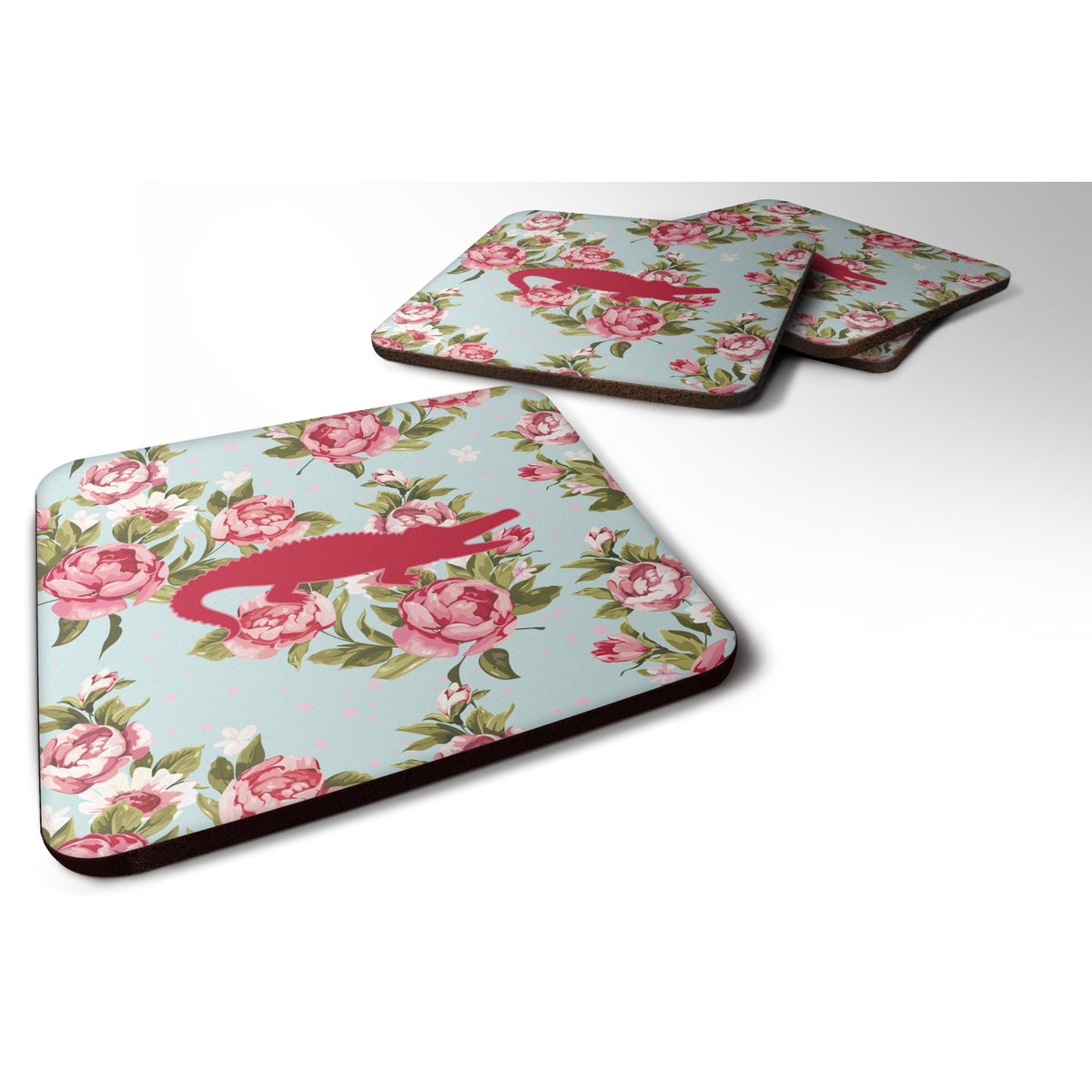 'Caroline'S Treasures Bb1120-Rs-Bu-Fc Alligator Shabby Chic Blue Roses Foam Coasters (Set Of 4), 3.5'''' H X 3.5'''' W, Multico
