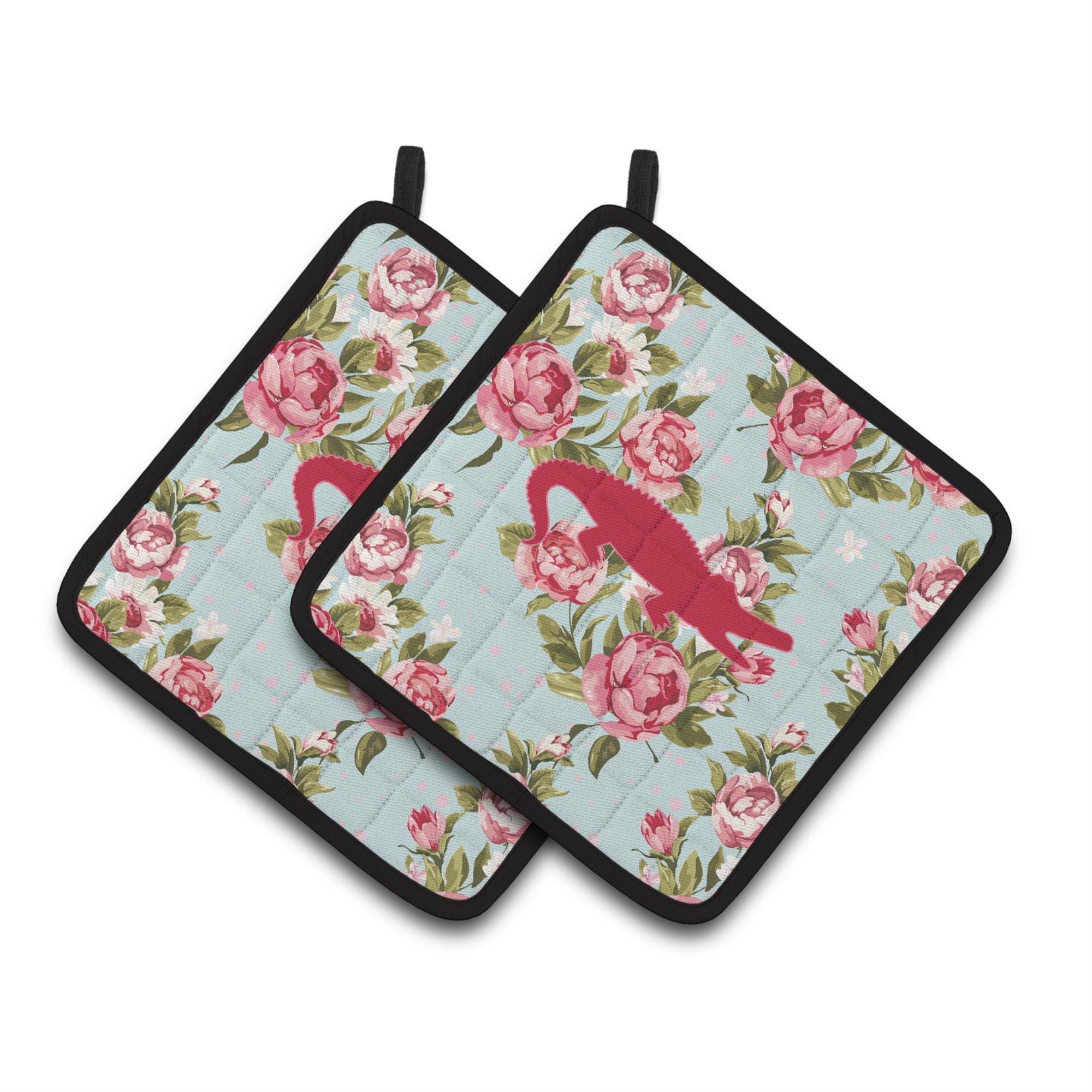 'Caroline'S Treasures Alligator Shabby Chic Blue Roses Pair Of Pot Holders Bb1120-Rs-Bu-Pthd, 7.5Hx7.5W, Multicolor''