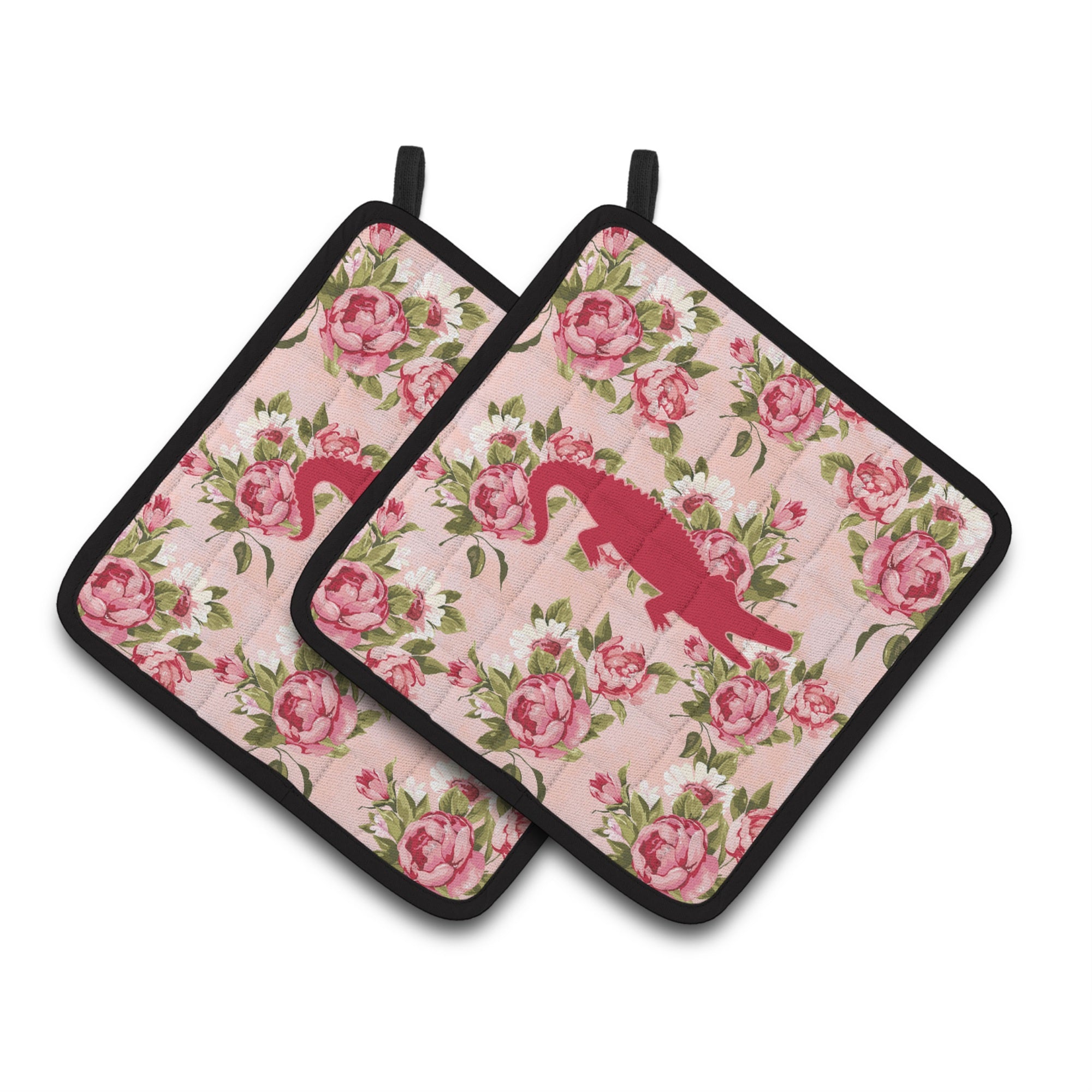 'Caroline'S Treasures Alligator Shabby Chic Pink Roses Pair Of Pot Holders Bb1120-Rs-Pk-Pthd, 7.5Hx7.5W, Multicolor''