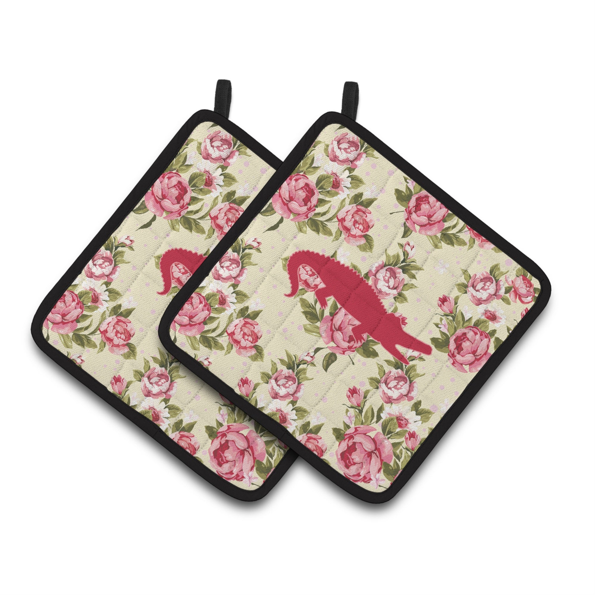 'Caroline'S Treasures Alligator Shabby Chic Yellow Roses Pair Of Pot Holders Bb1120-Rs-Yw-Pthd, 7.5Hx7.5W, Multicolor''