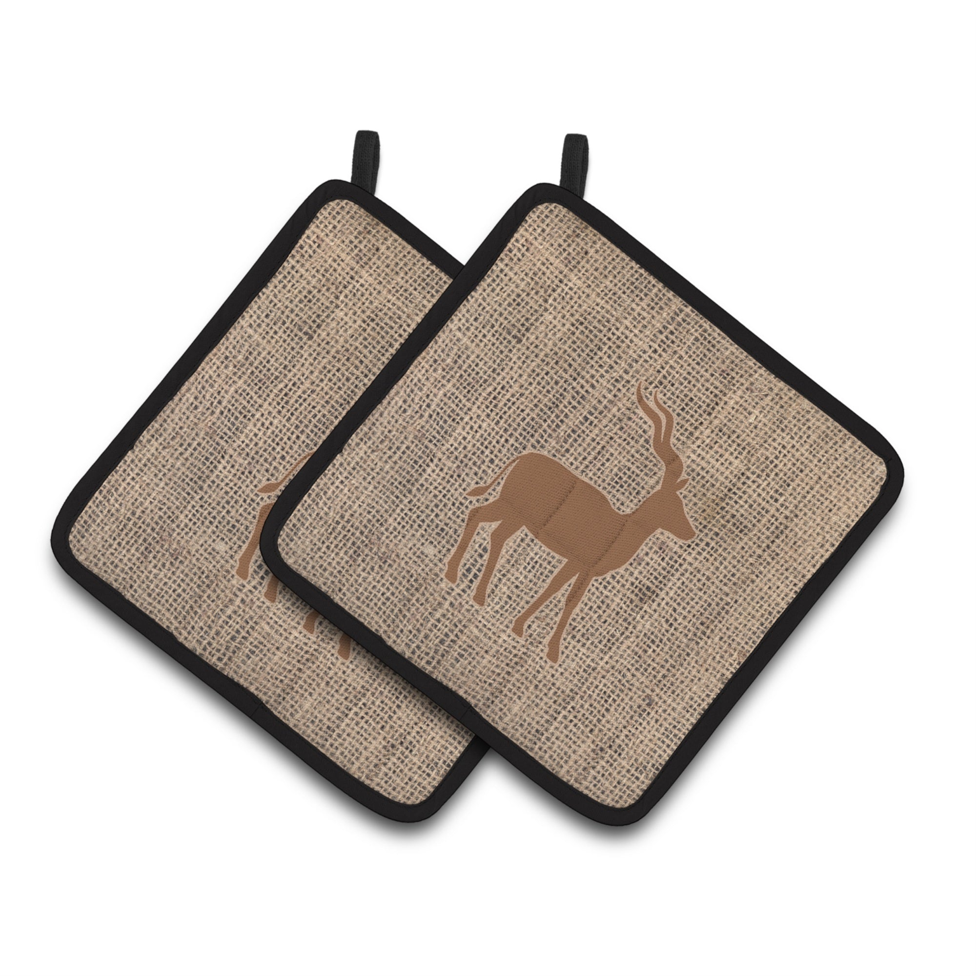'Caroline'S Treasures Deer Faux Burlap & Brown Pair Of Pot Holders Bb1121-Bl-Bn-Pthd, 7.5Hx7.5W, Multicolor''