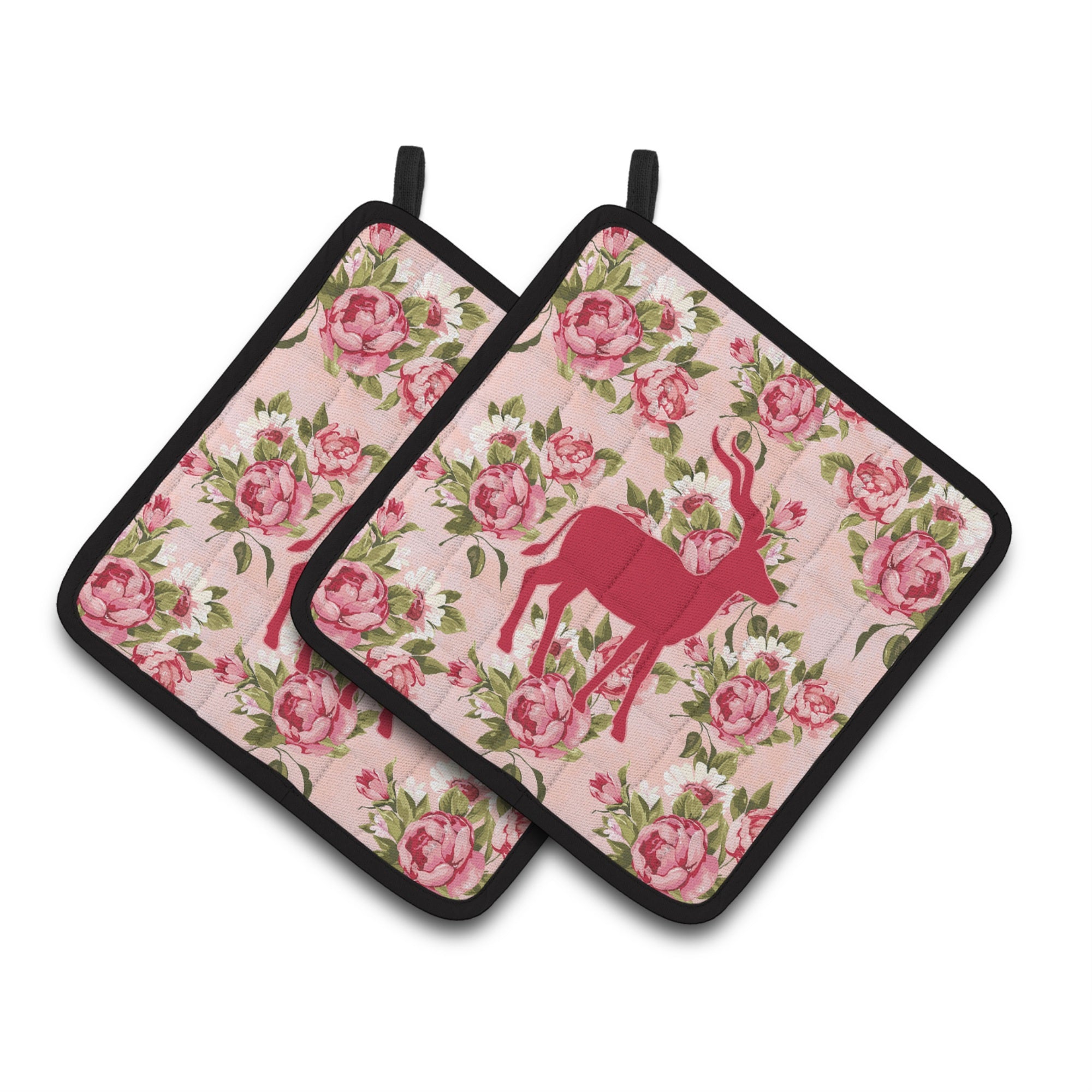 'Caroline'S Treasures Deer Shabby Chic Pink Roses Pair Of Pot Holders Bb1121-Rs-Pk-Pthd, 7.5Hx7.5W, Multicolor''