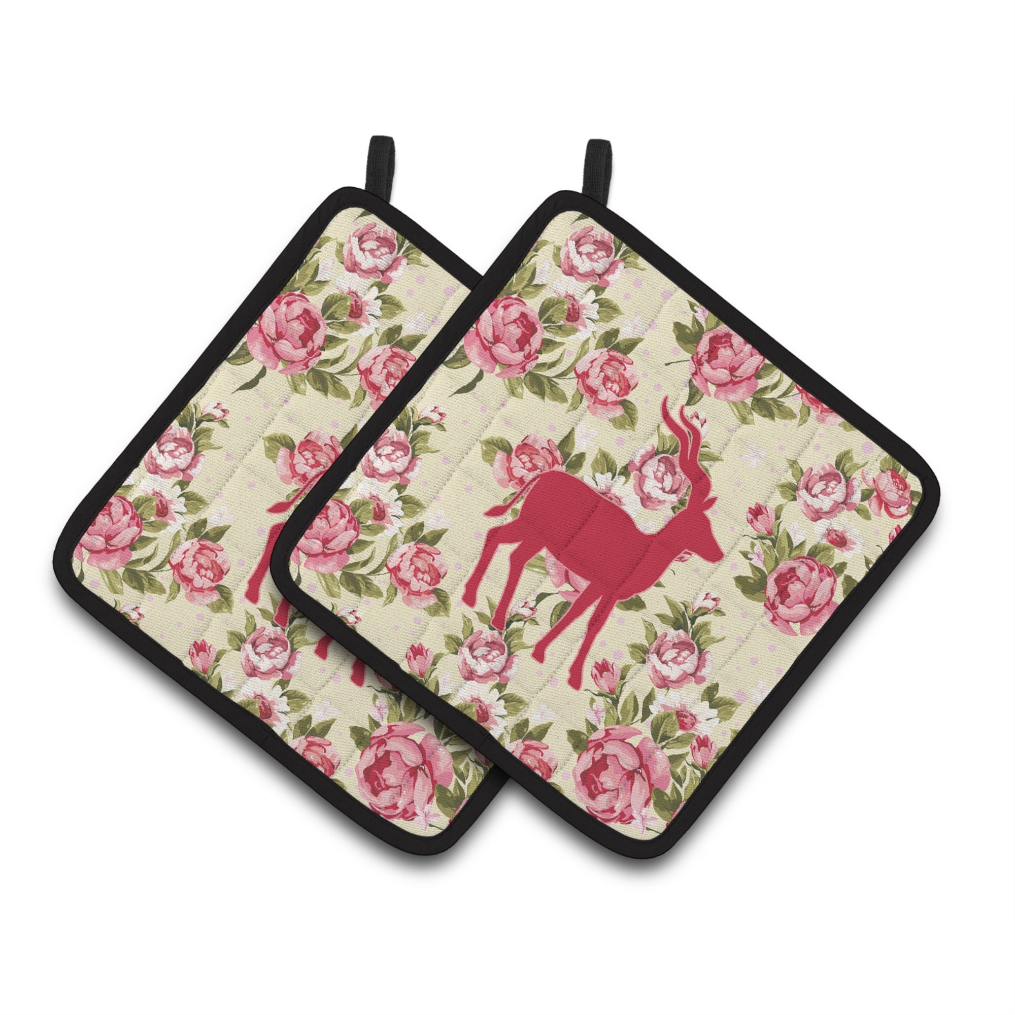 'Caroline'S Treasures Deer Shabby Chic Yellow Roses Pair Of Pot Holders Bb1121-Rs-Yw-Pthd, 7.5Hx7.5W, Multicolor''