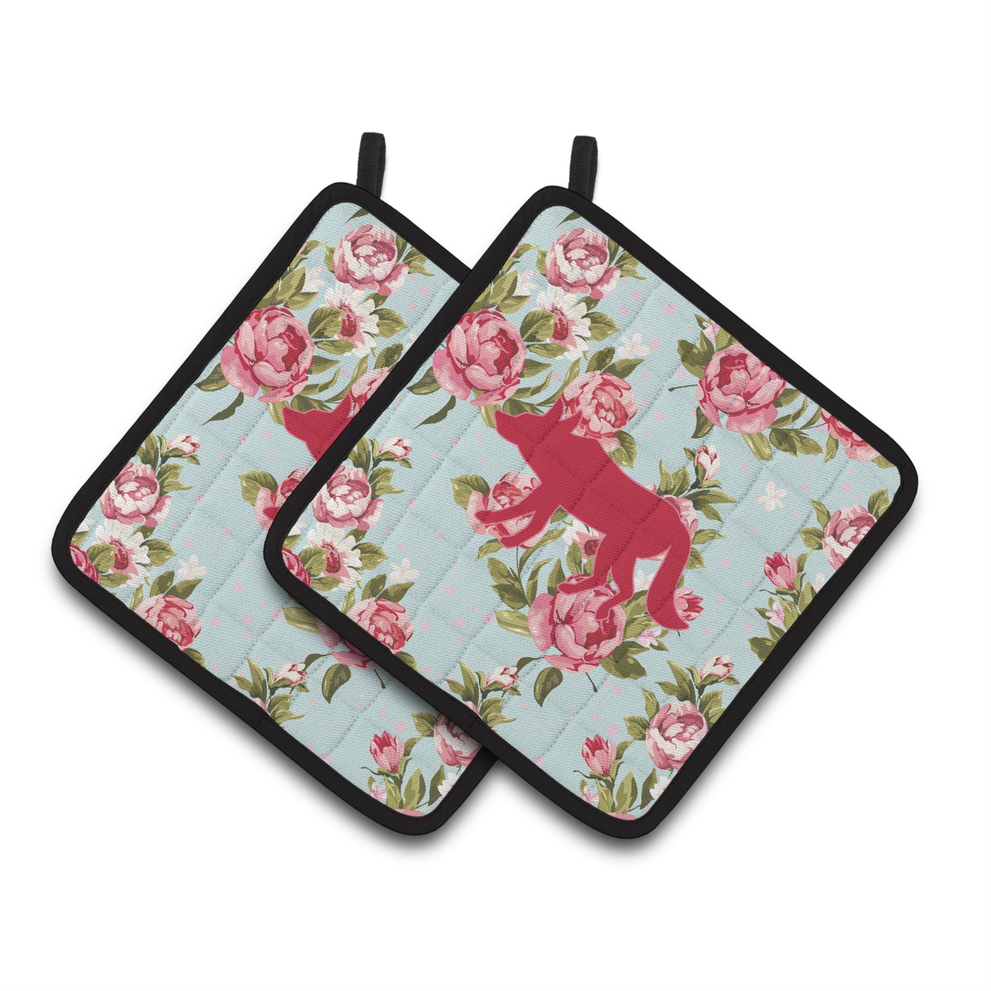 'Caroline'S Treasures Wolf Shabby Chic Blue Roses Pair Of Pot Holders Bb1123-Rs-Bu-Pthd, 7.5Hx7.5W, Multicolor''