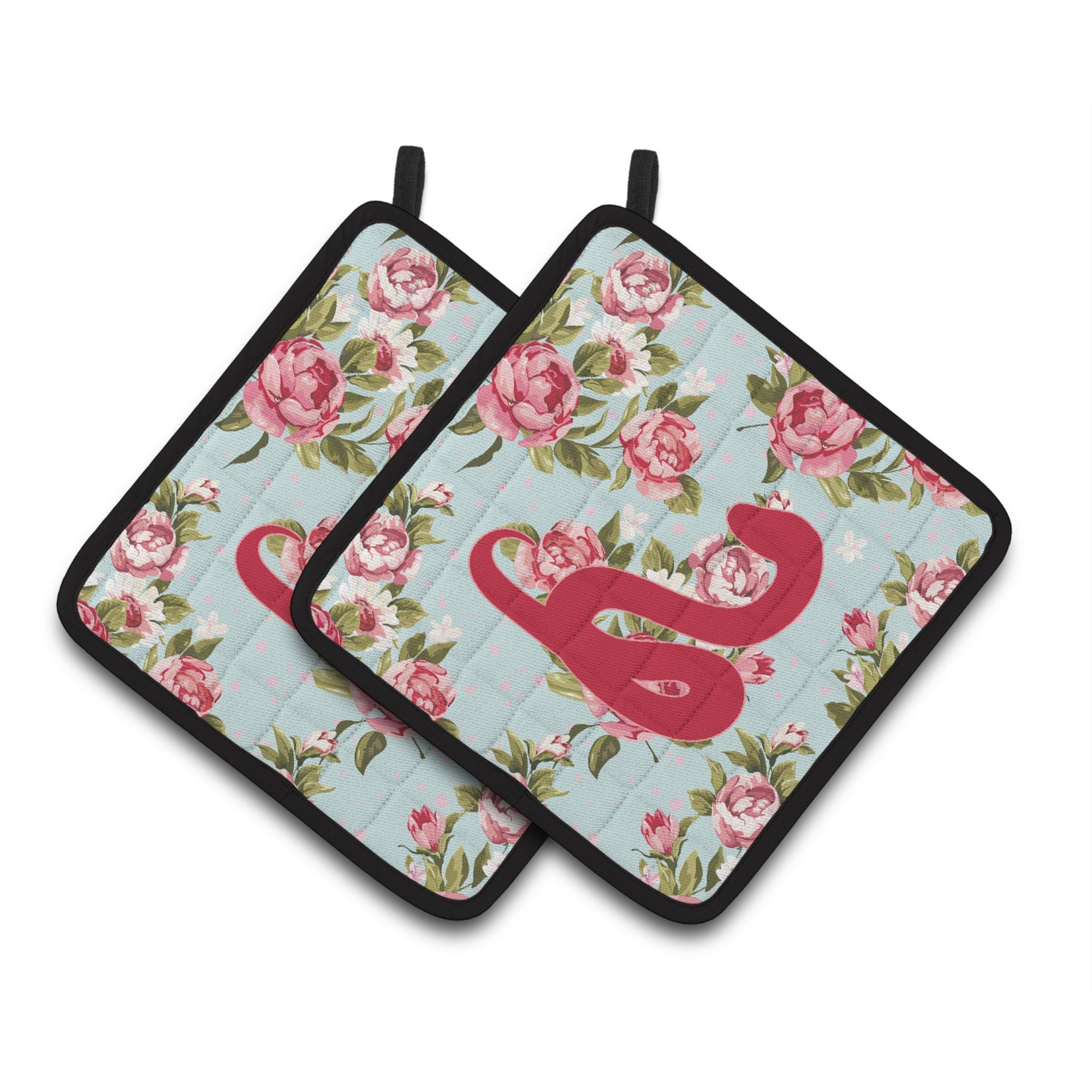 'Caroline'S Treasures Snake Shabby Chic Blue Roses Pair Of Pot Holders Bb1124-Rs-Bu-Pthd, 7.5Hx7.5W, Multicolor''
