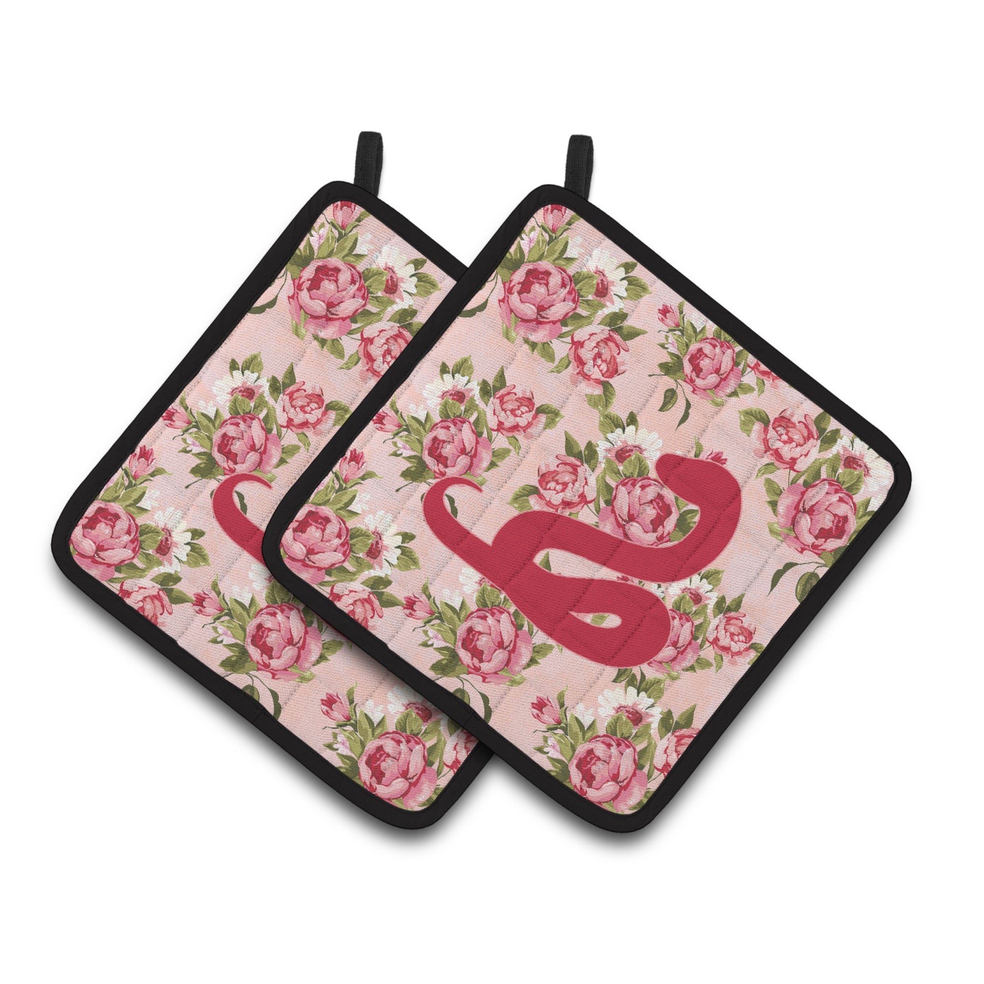 'Caroline'S Treasures Snake Shabby Chic Pink Roses Pair Of Pot Holders Bb1124-Rs-Pk-Pthd, 7.5Hx7.5W, Multicolor''