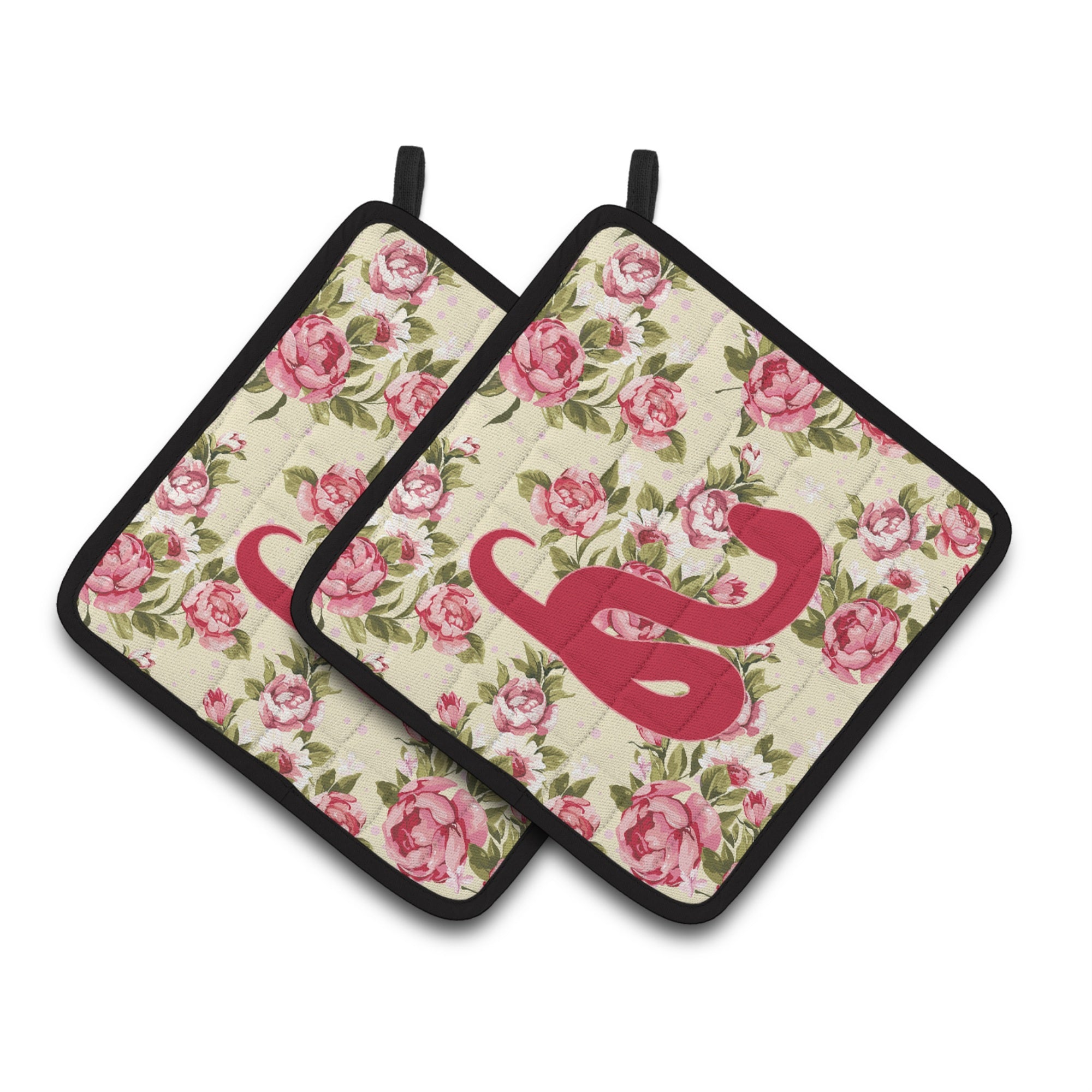 'Caroline'S Treasures Snake Shabby Chic Yellow Roses Pair Of Pot Holders Bb1124-Rs-Yw-Pthd, 7.5Hx7.5W, Multicolor''