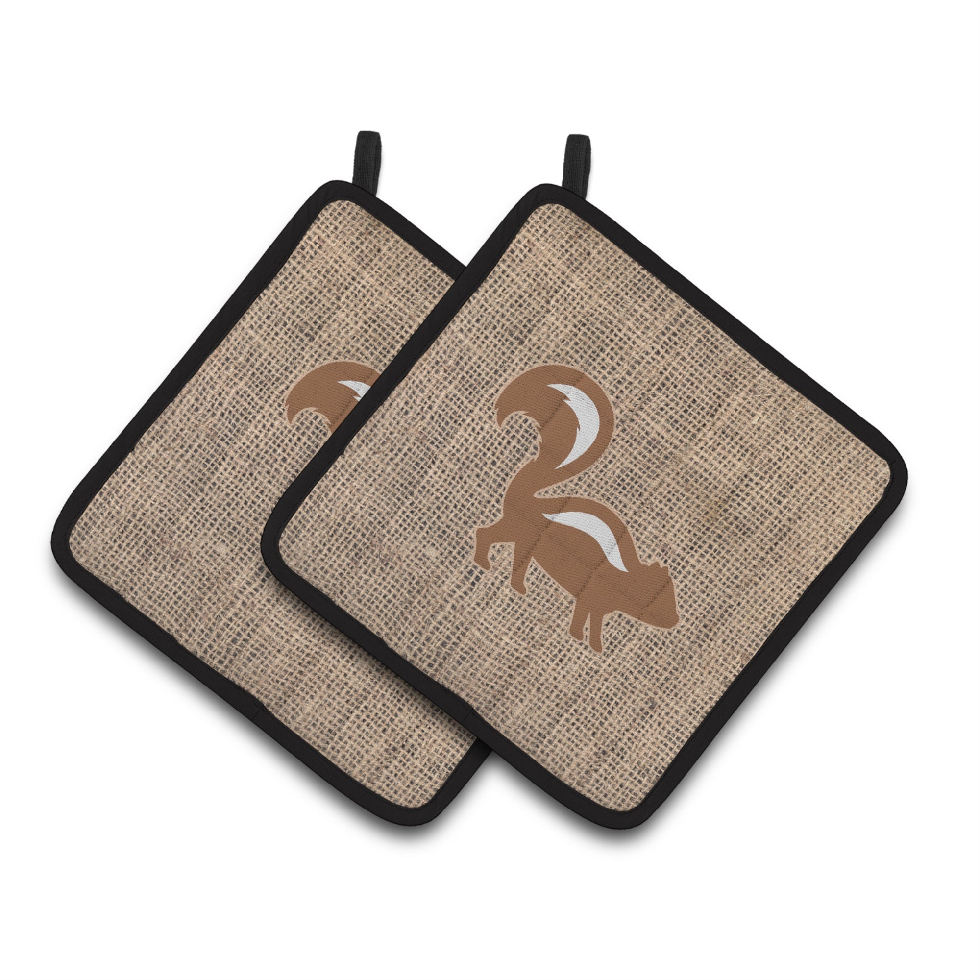 'Caroline'S Treasures Skunk Faux Burlap & Brown Pair Of Pot Holders Bb1125-Bl-Bn-Pthd, 7.5Hx7.5W, Multicolor''