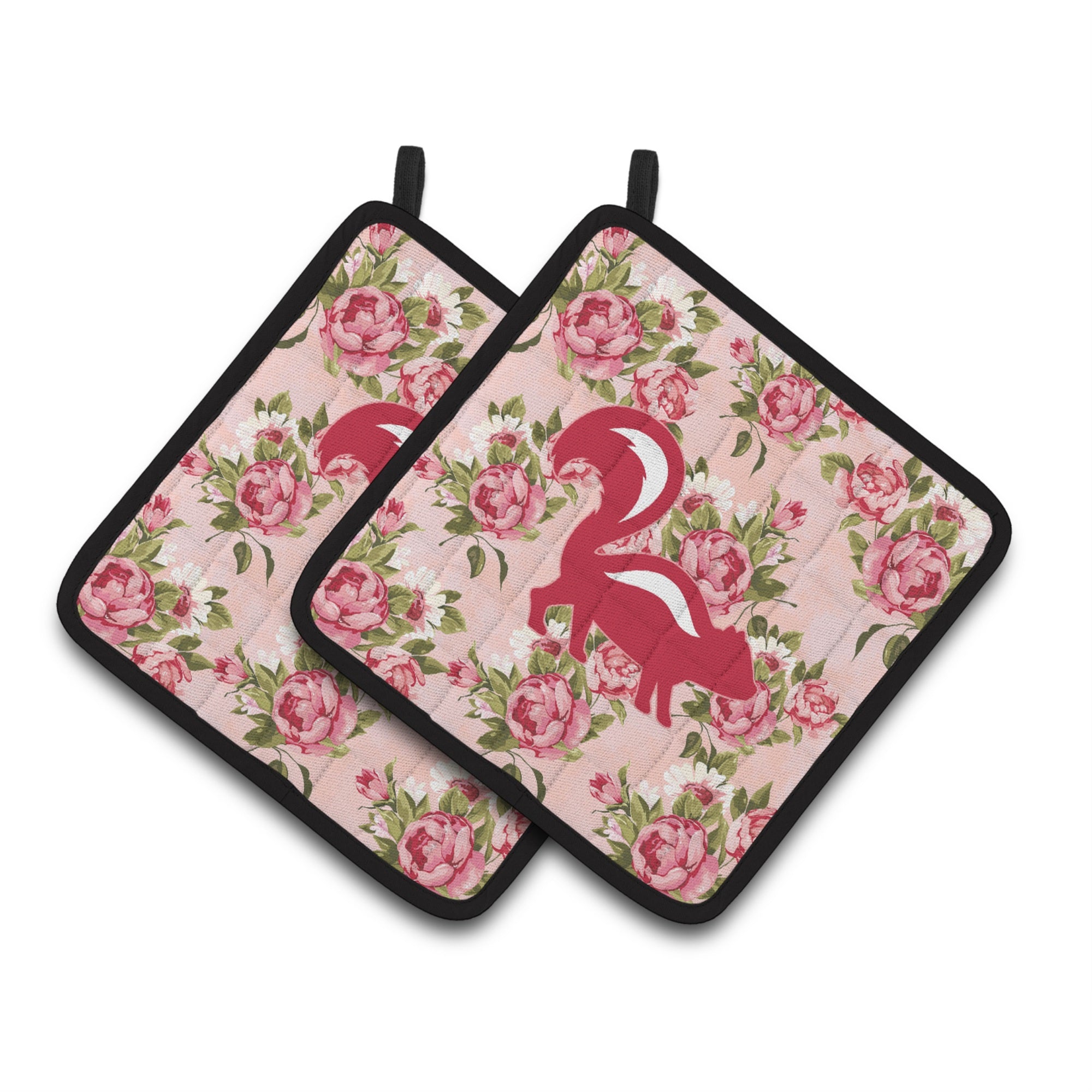 'Caroline'S Treasures Skunk Shabby Chic Pink Roses Pair Of Pot Holders Bb1125-Rs-Pk-Pthd, 7.5Hx7.5W, Multicolor''