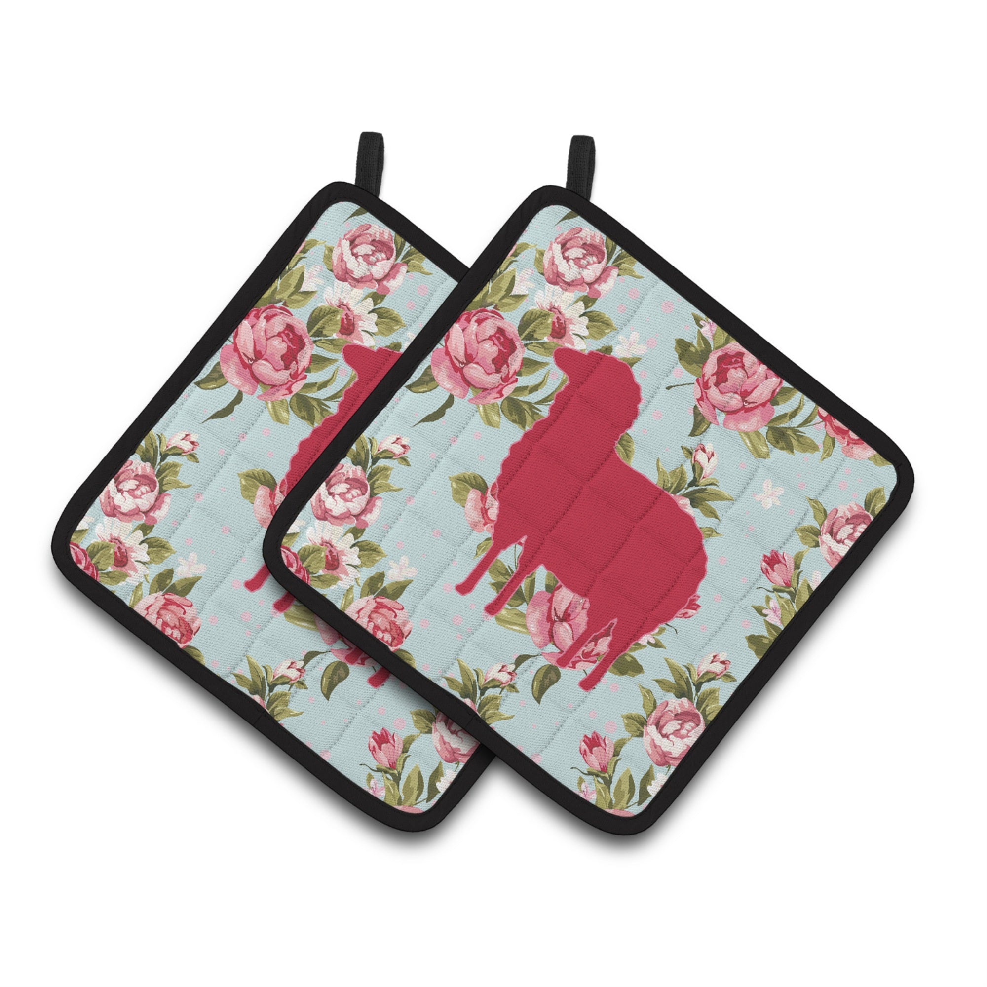 'Caroline'S Treasures Sheep Shabby Chic Blue Roses Pair Of Pot Holders Bb1126-Rs-Bu-Pthd, 7.5Hx7.5W, Multicolor''