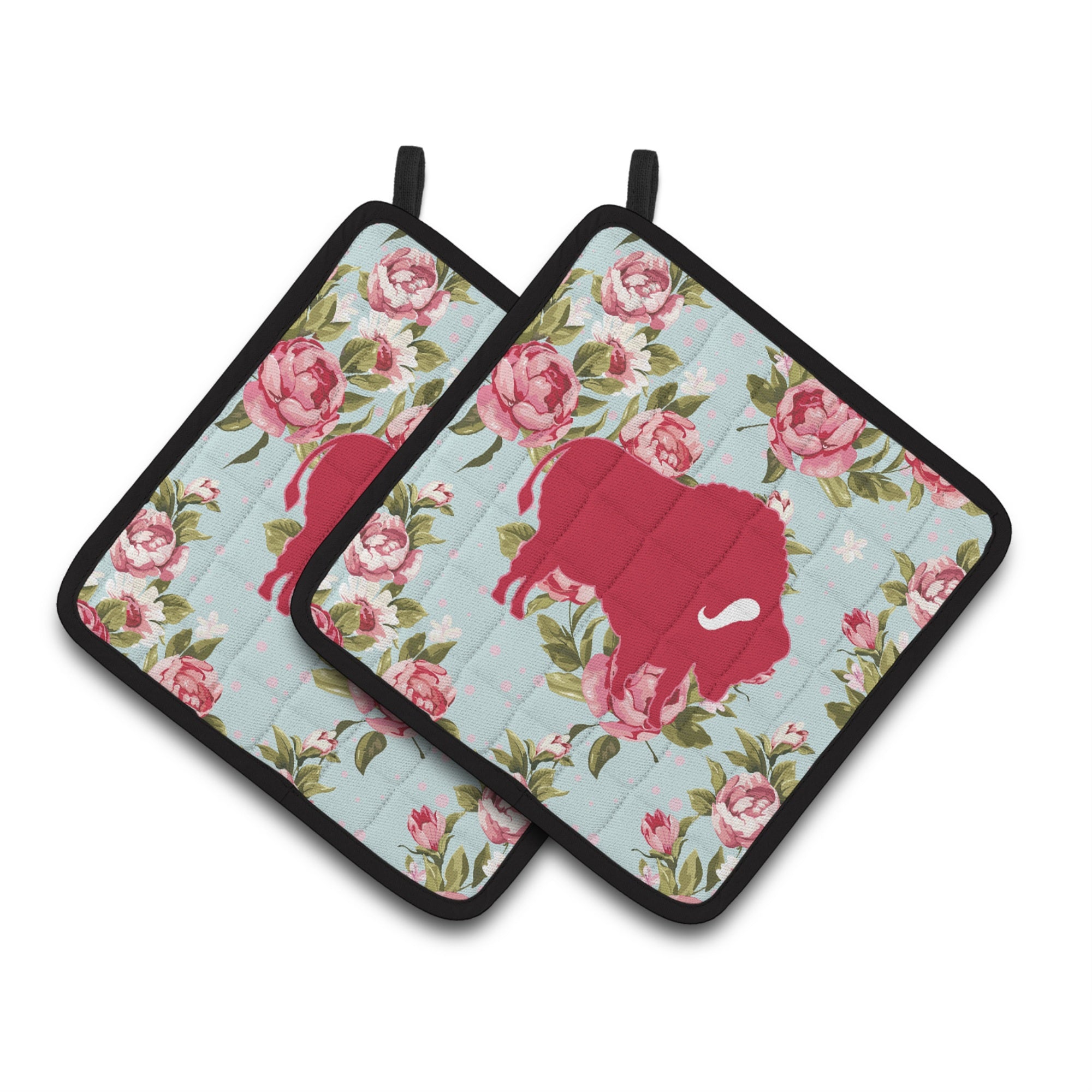 'Caroline'S Treasures Buffalo Shabby Chic Blue Roses Pair Of Pot Holders Bb1127-Rs-Bu-Pthd, 7.5Hx7.5W, Multicolor''