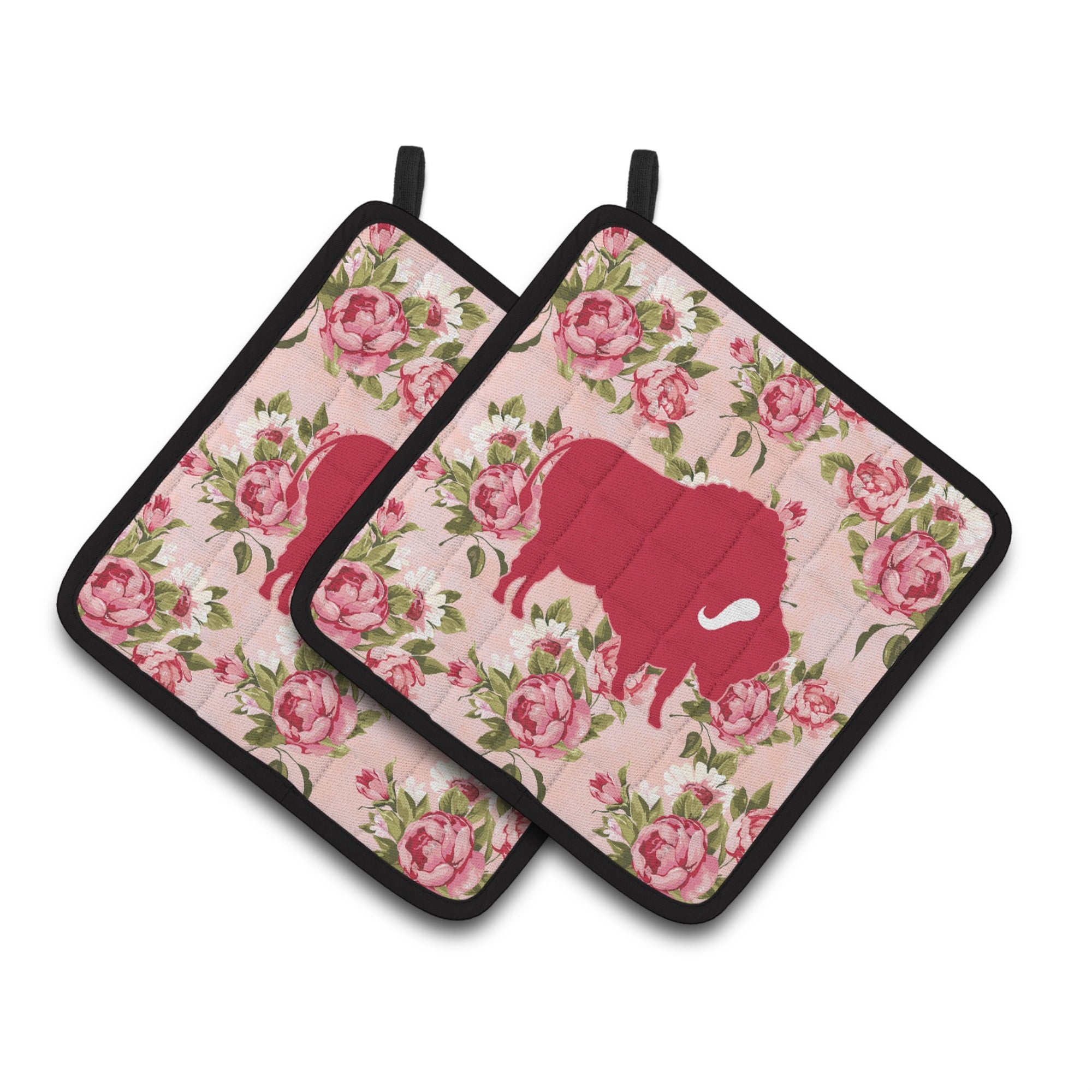 'Caroline'S Treasures Buffalo Shabby Chic Pink Roses Pair Of Pot Holders Bb1127-Rs-Pk-Pthd, 7.5Hx7.5W, Multicolor''