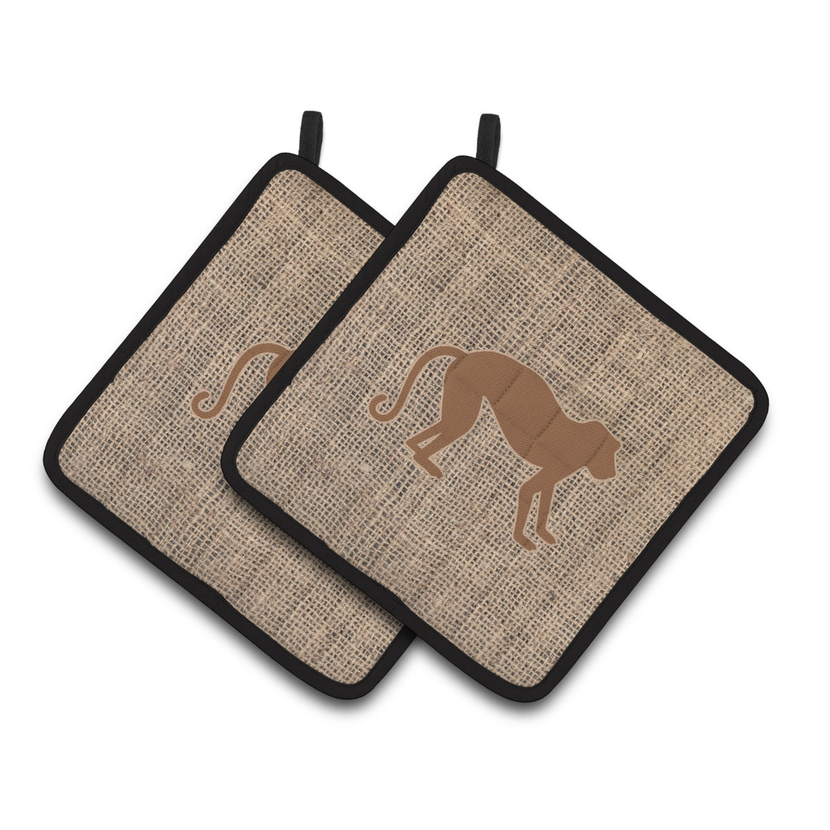 'Caroline'S Treasures Monkey Faux Burlap & Brown Pair Of Pot Holders Bb1128-Bl-Bn-Pthd, 7.5Hx7.5W, Multicolor''