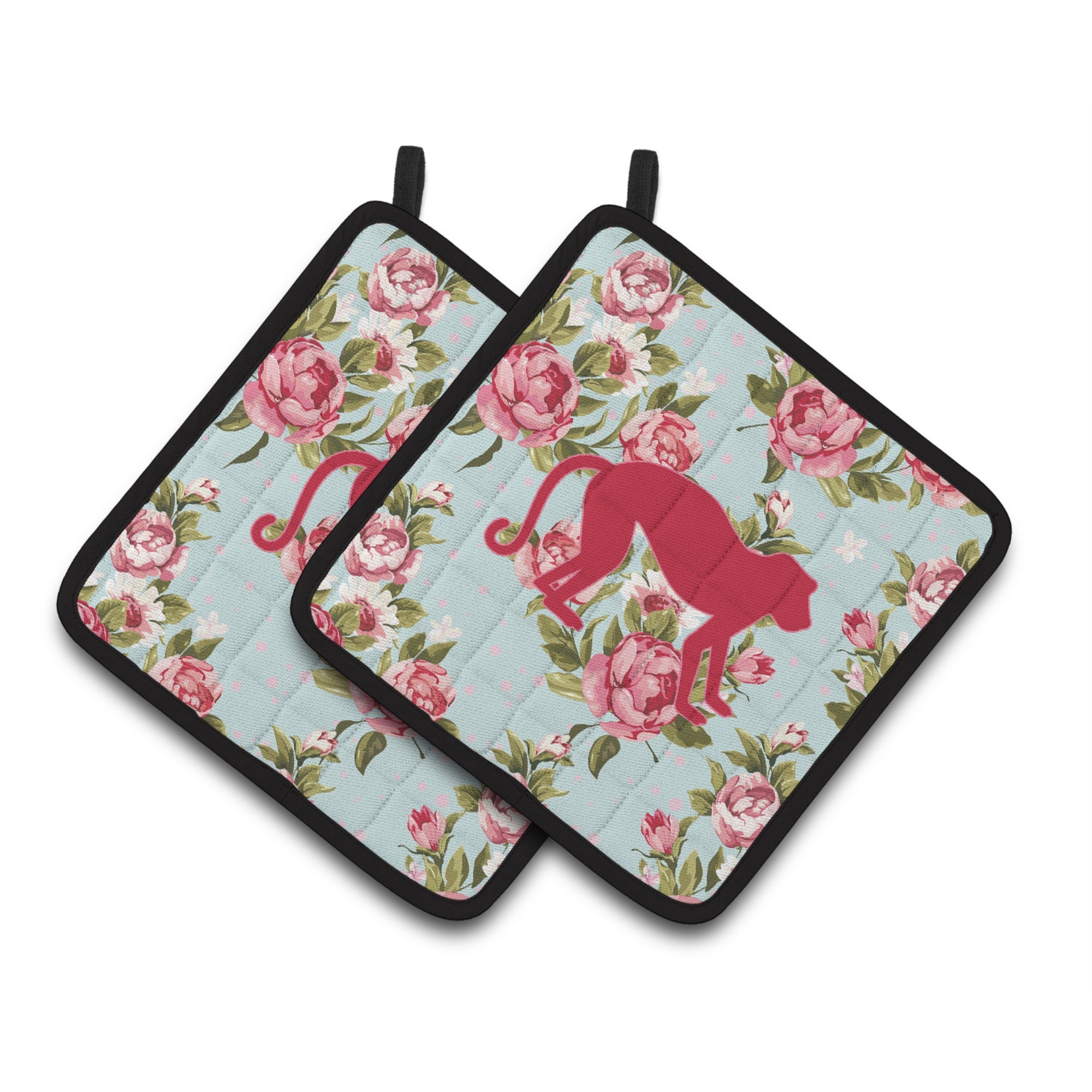 'Caroline'S Treasures Monkey Shabby Chic Blue Roses Pair Of Pot Holders Bb1128-Rs-Bu-Pthd, 7.5Hx7.5W, Multicolor''