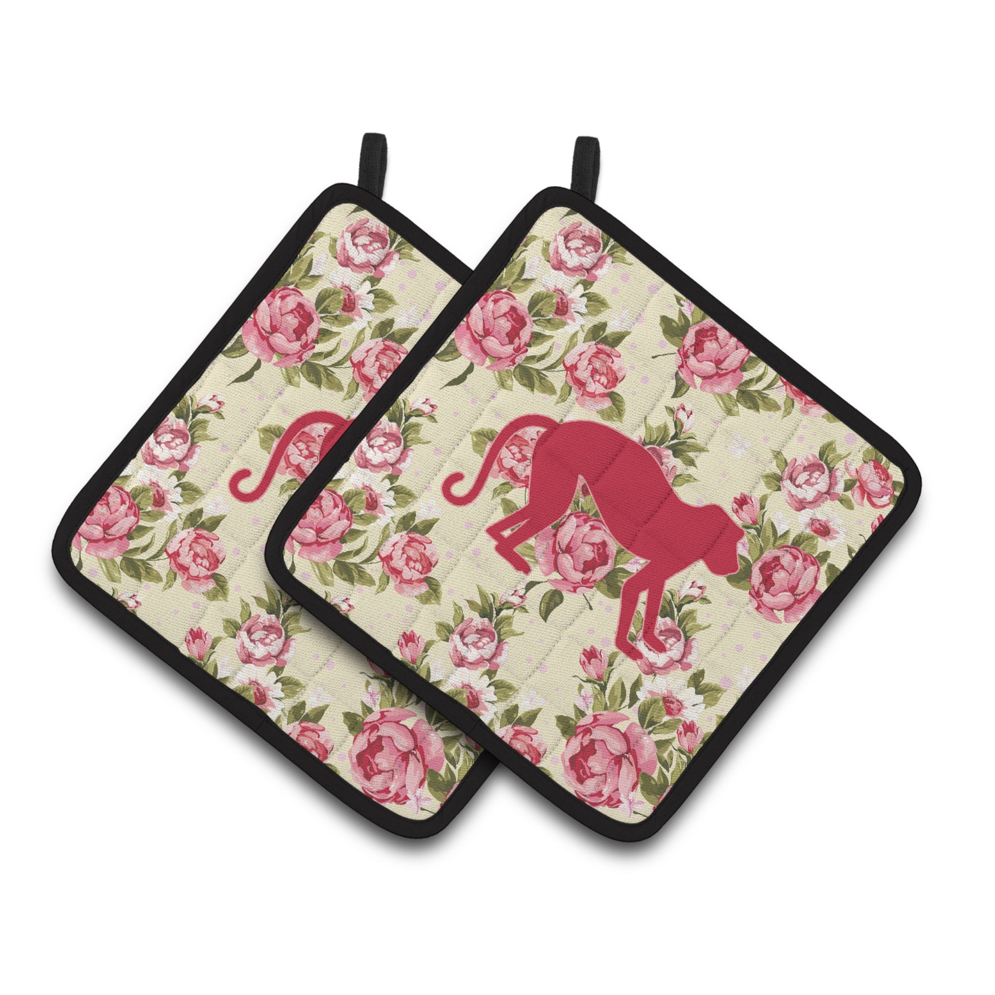 'Caroline'S Treasures Monkey Shabby Chic Yellow Roses Pair Of Pot Holders Bb1128-Rs-Yw-Pthd, 7.5Hx7.5W, Multicolor''