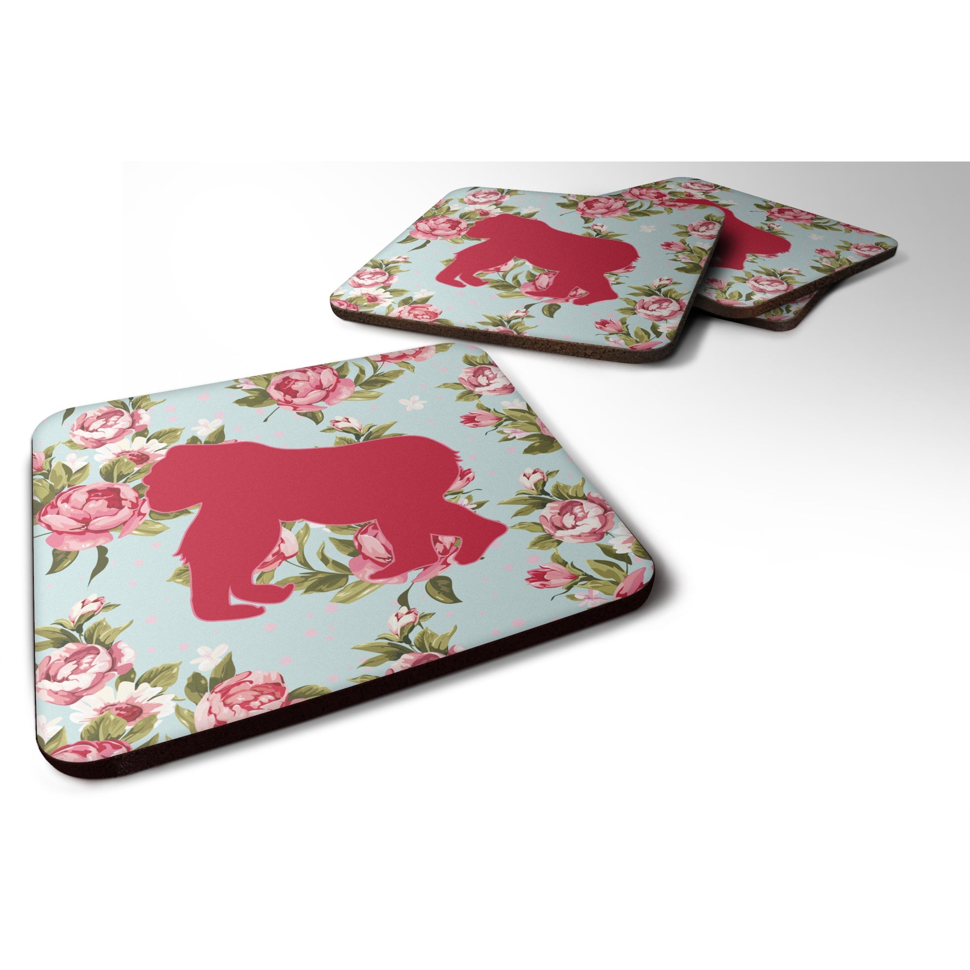 'Caroline'S Treasures Bb1129-Rs-Bu-Fc Gorilla Shabby Chic Blue Roses Foam Coasters (Set Of 4), 3.5'''' H X 3.5'''' W, Multicolo