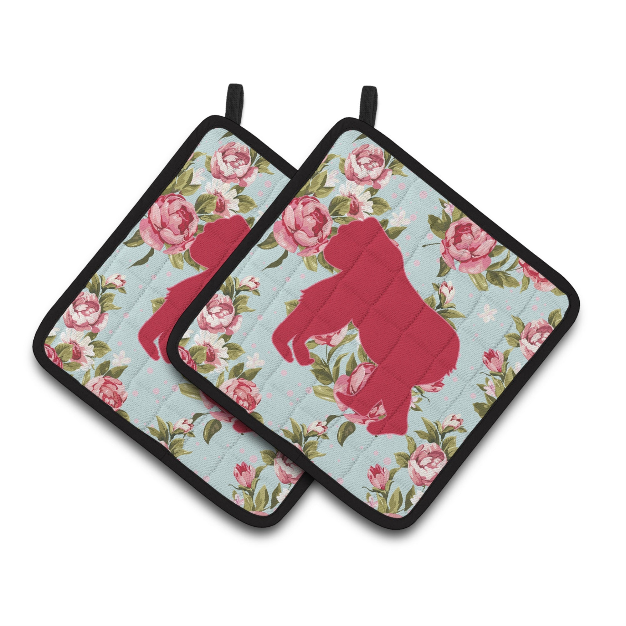 'Caroline'S Treasures Gorilla Shabby Chic Blue Roses Pair Of Pot Holders Bb1129-Rs-Bu-Pthd, 7.5Hx7.5W, Multicolor''