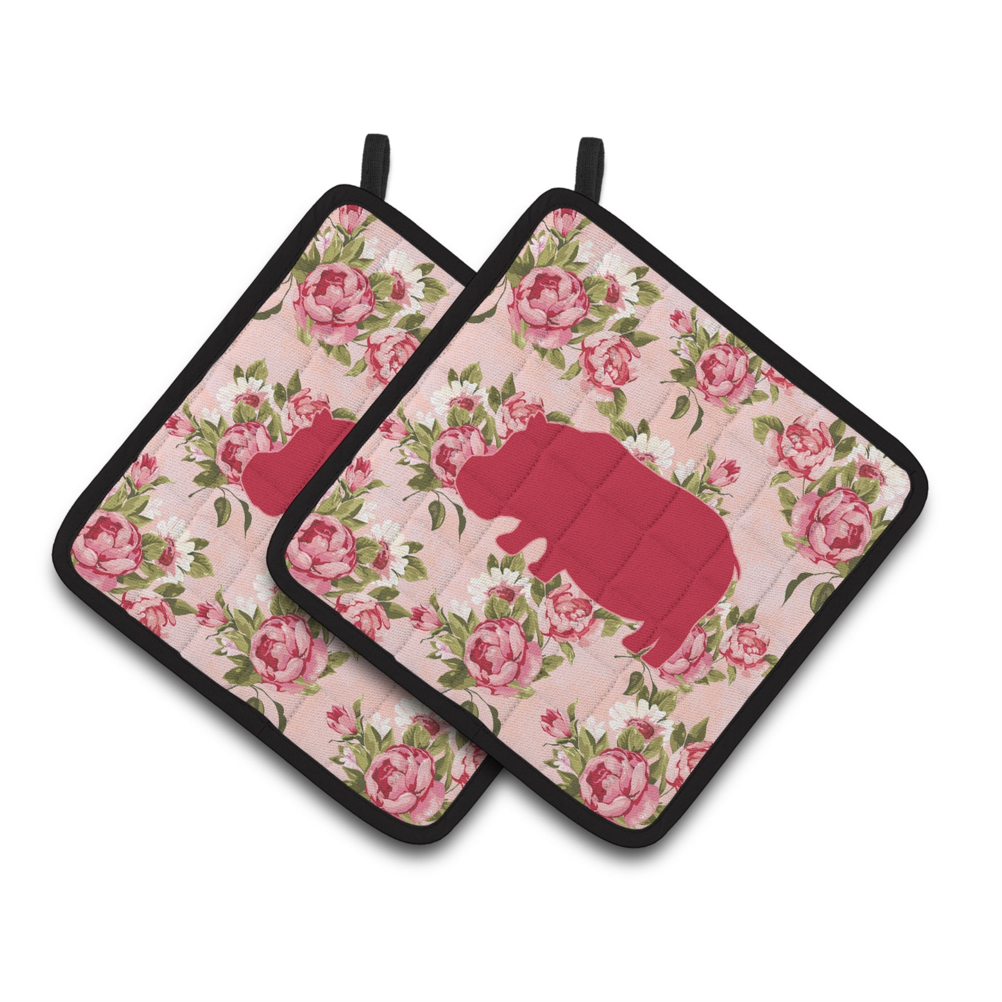 'Caroline'S Treasures Hippopotamus Shabby Chic Pink Roses Pair Of Pot Holders Bb1130-Rs-Pk-Pthd, 7.5Hx7.5W, Multicolor''