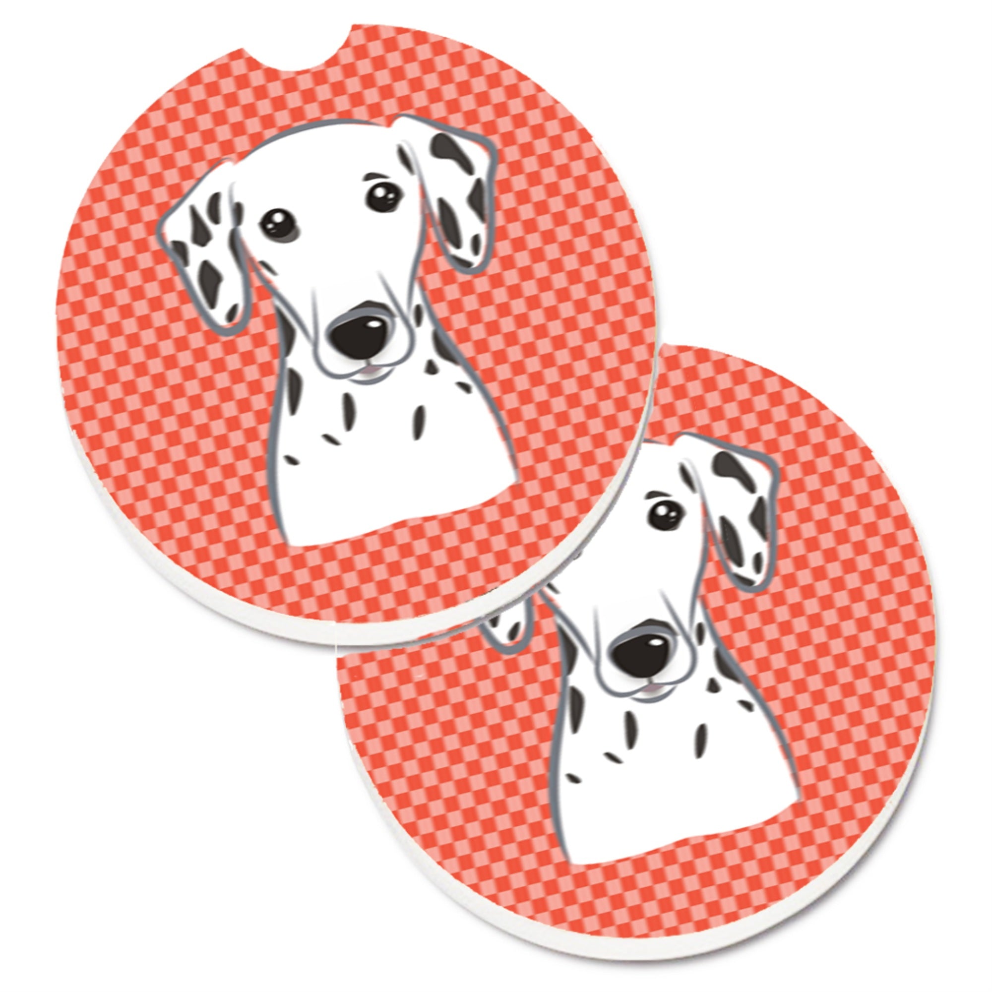 'Caroline'S Treasures Red Checkered Dalmatian Set Of 2 Cup Holder Car Coasters Bb1131Carc, 2.56, Multicolor''