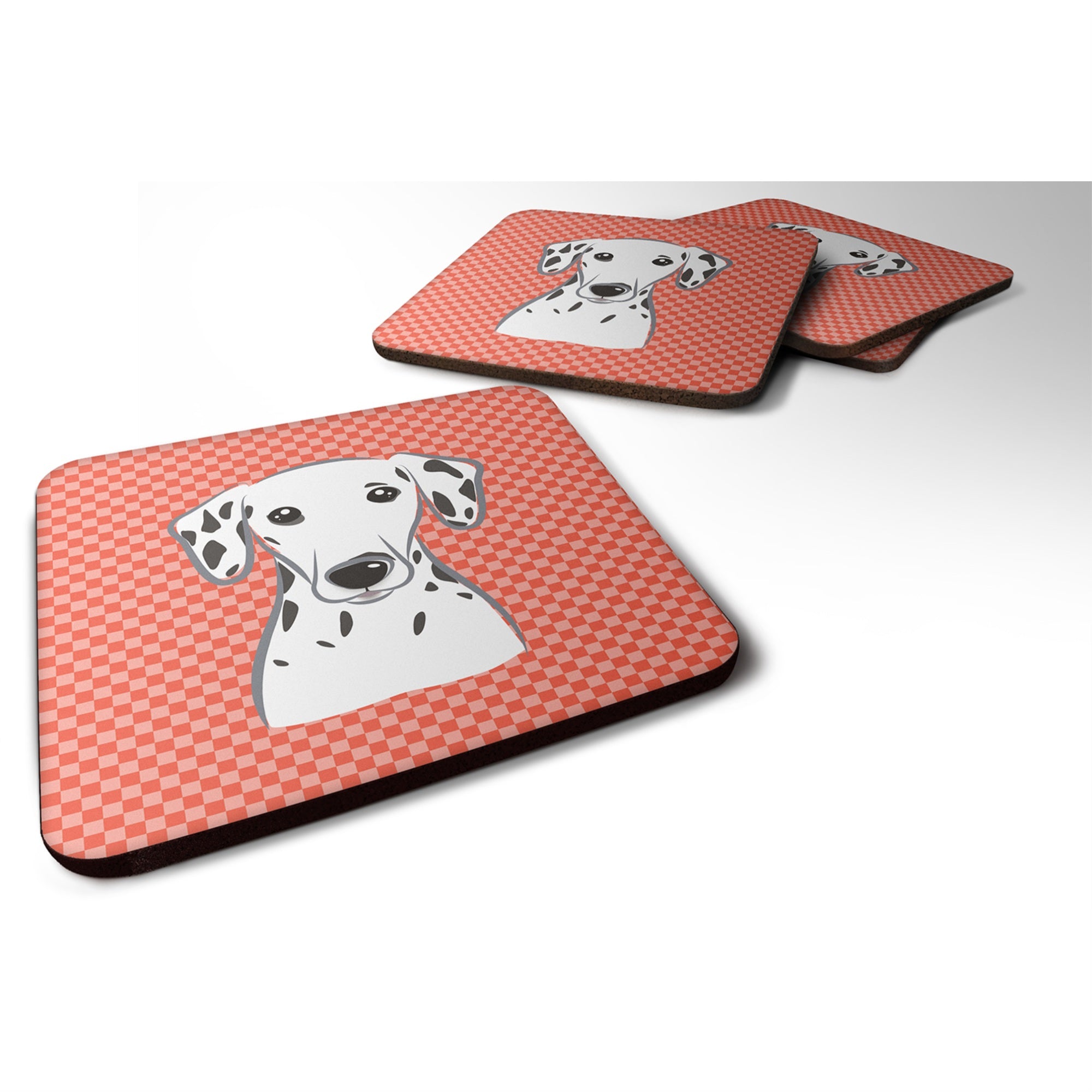 'Caroline'S Treasures Bb1131Fc Red Checkered Dalmatian Foam Coaster (Set Of 4), 3.5'''' H X 3.5'''' W, Multicolor''