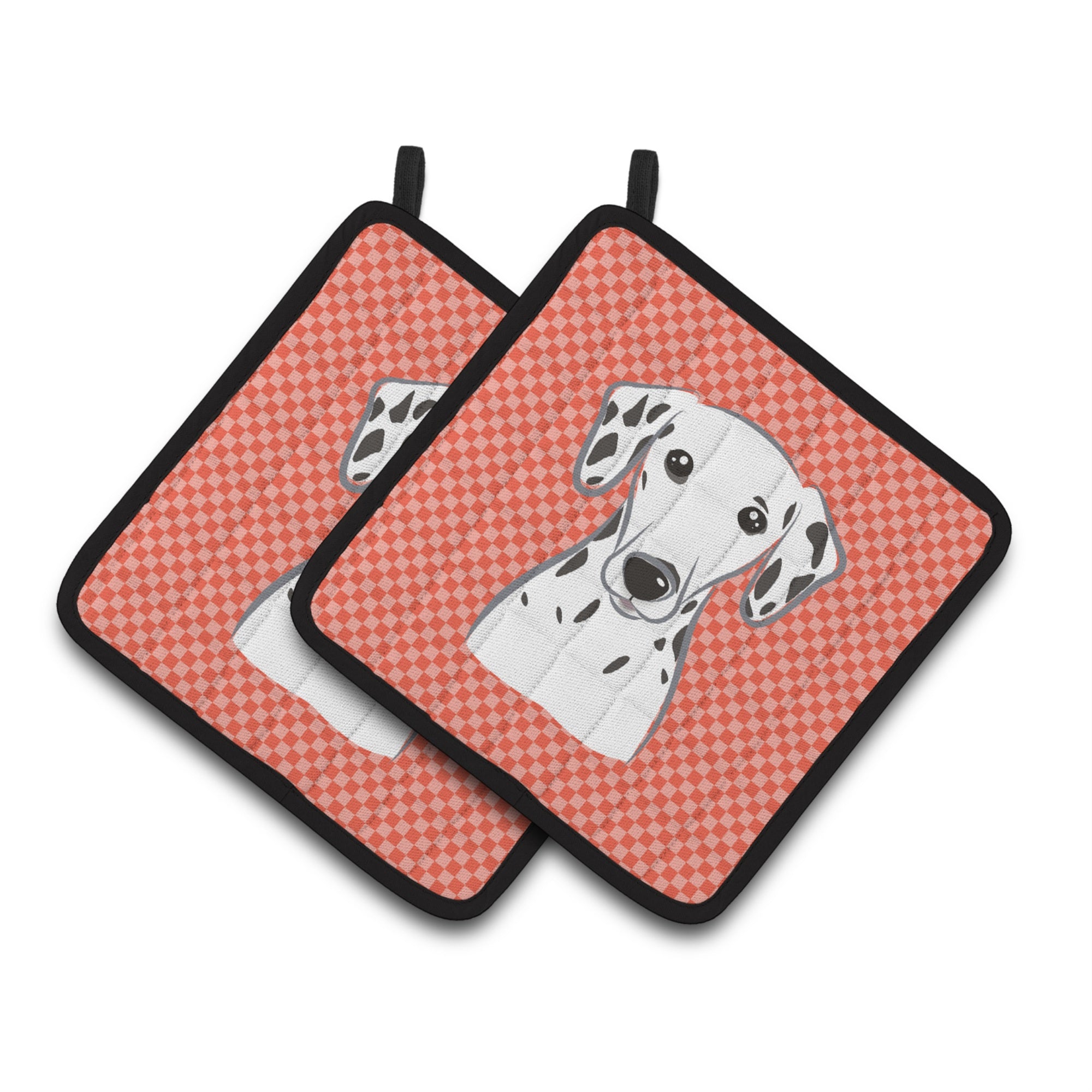 'Caroline'S Treasures Red Checkered Dalmatian Pair Of Pot Holders Bb1131Pthd, 7.5Hx7.5W, Multicolor''