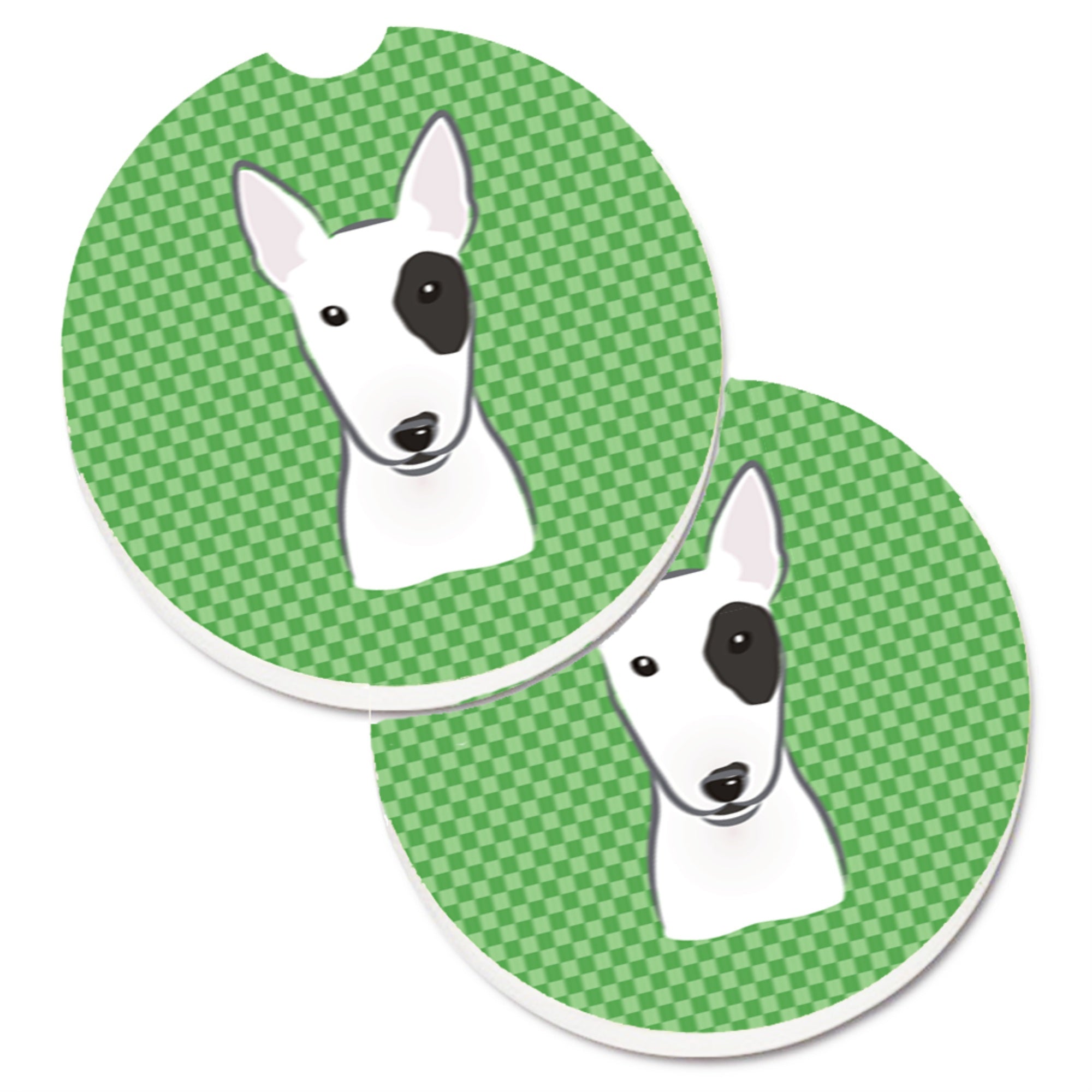 'Caroline'S Treasures Green Checkered Bull Terrier Set Of 2 Cup Holder Car Coasters Bb1132Carc, 2.56, Multicolor''