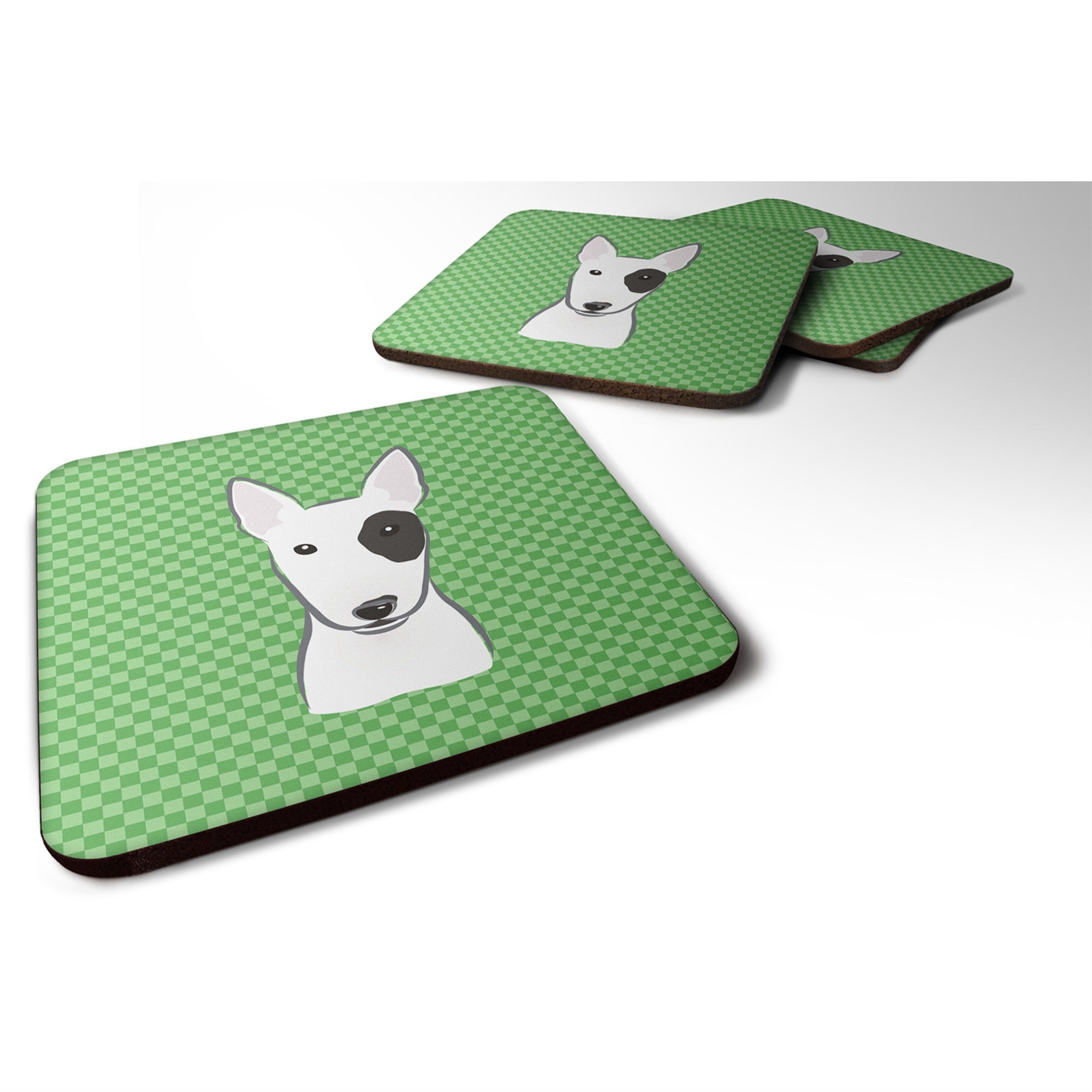'Caroline'S Treasures Bb1132Fc Green Checkered Bull Terrier Foam Coaster (Set Of 4), 3.5'''' H X 3.5'''' W, Multicolor''