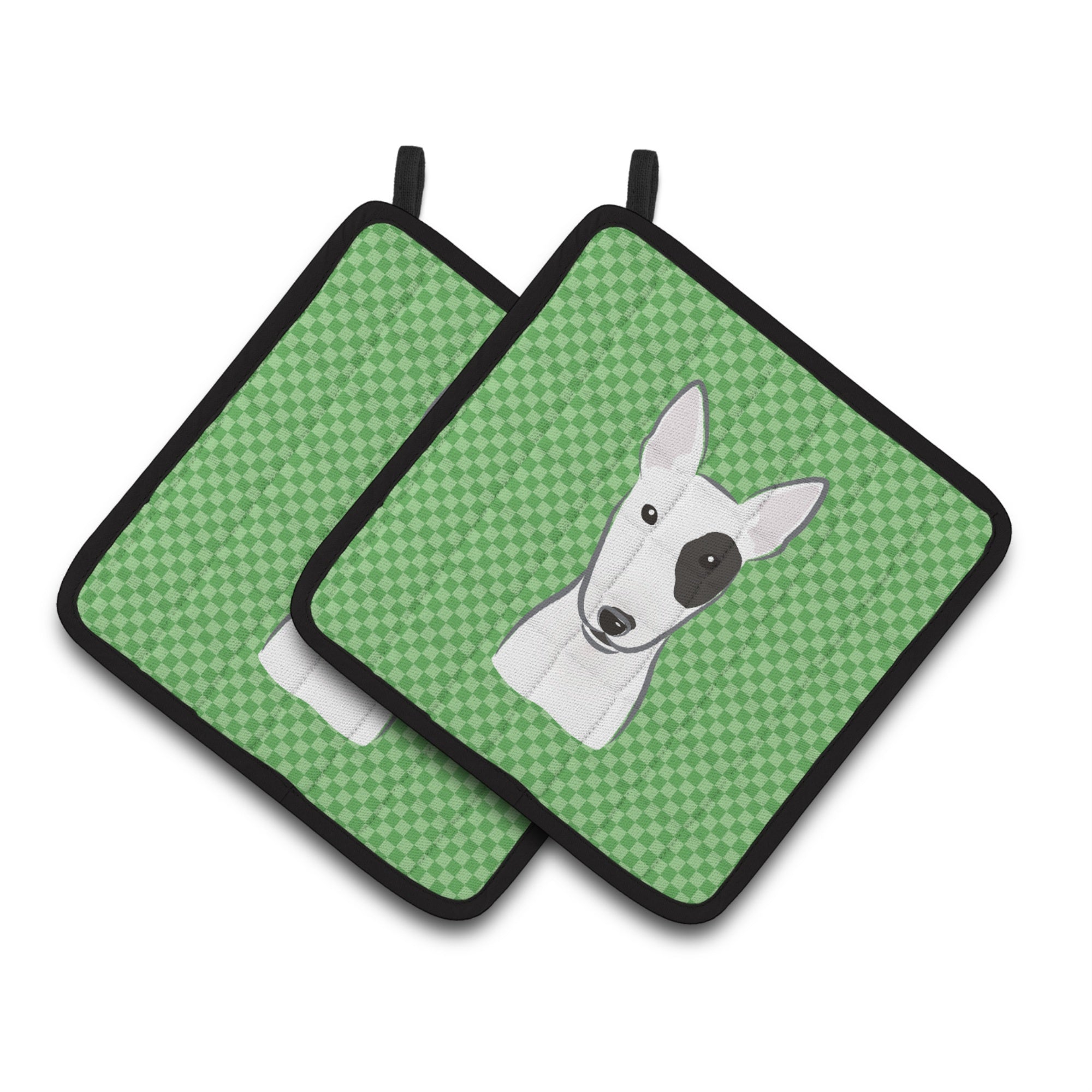 'Caroline'S Treasures Green Checkered Bull Terrier Pair Of Pot Holders Bb1132Pthd, 7.5Hx7.5W, Multicolor''
