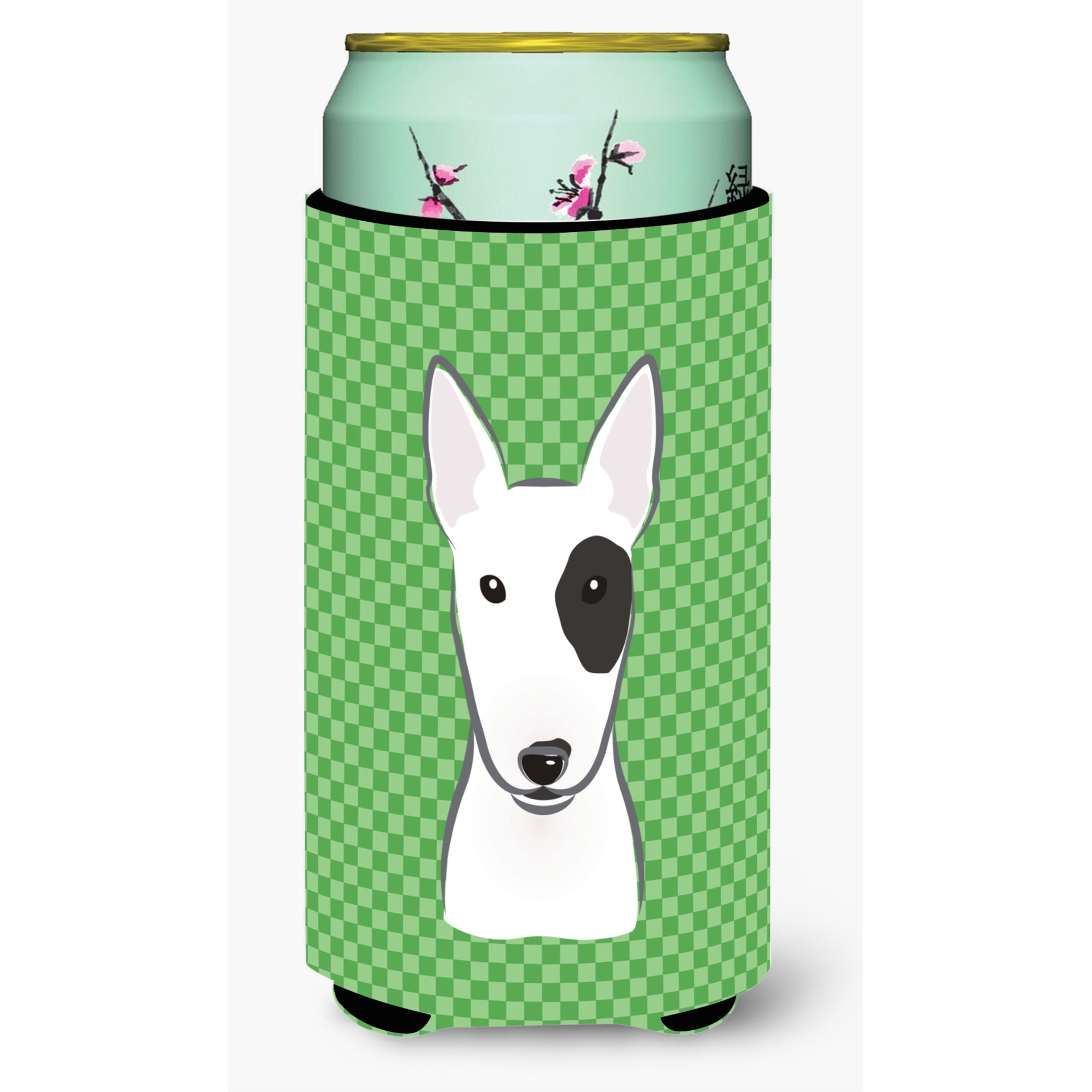 Green Checkered Bull Terrier Tall Boy Beverage Insulator Hugger Bb1132Tbc