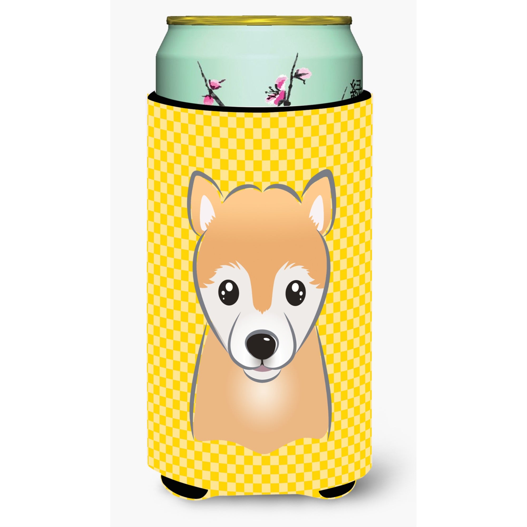 Yellow Checkered Shiba Inu Tall Boy Beverage Insulator Hugger Bb1133Tbc