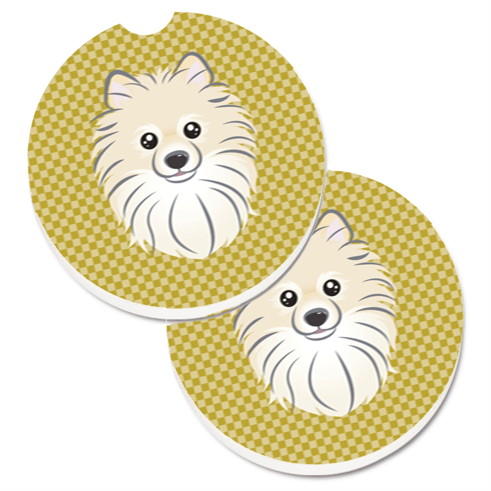 'Caroline'S Treasures Tan Checkered Pomeranian Set Of 2 Cup Holder Car Coasters Bb1135Carc, 2.56, Multicolor''