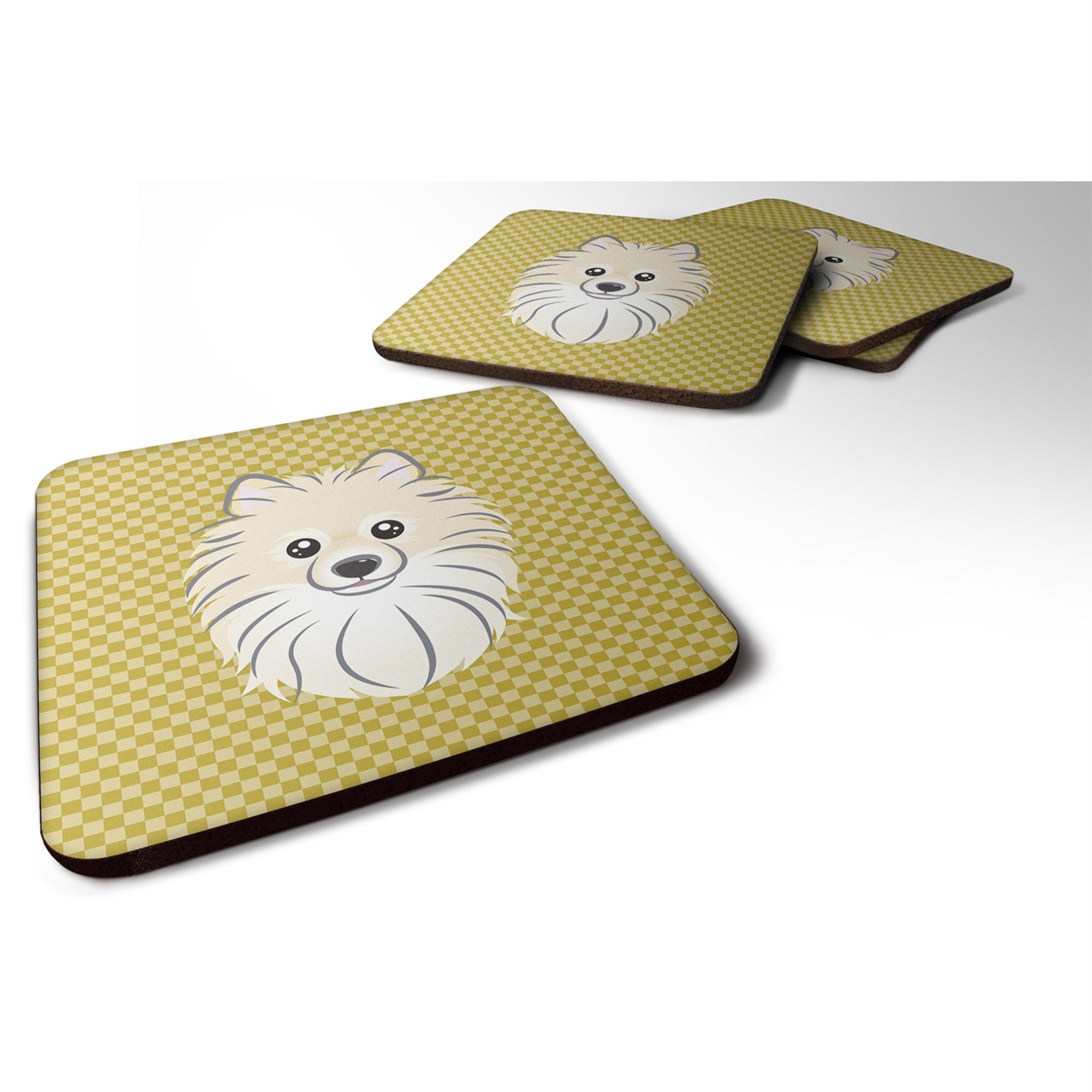 'Caroline'S Treasures Bb1135Fc Tan Checkered Pomeranian Foam Coaster (Set Of 4), 3.5'''' H X 3.5'''' W, Multicolor''