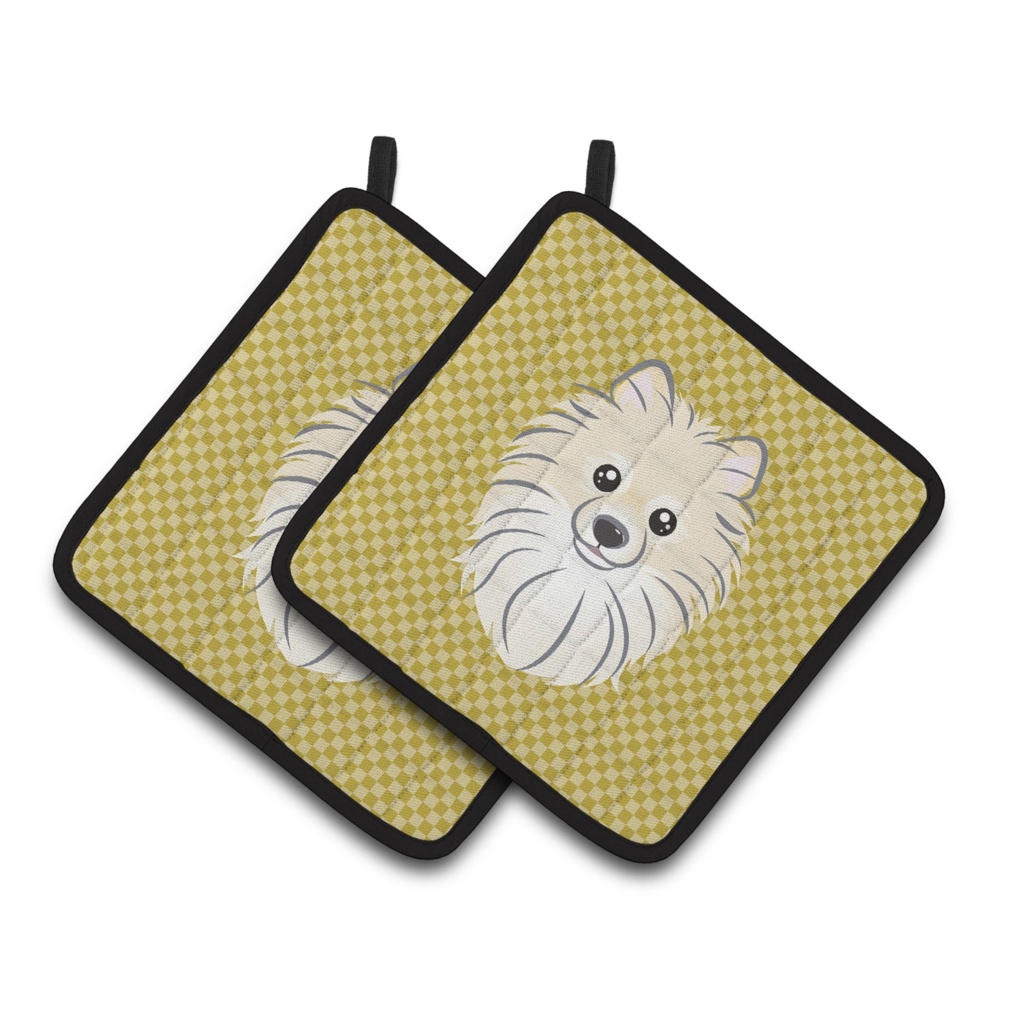 'Caroline'S Treasures Tan Checkered Pomeranian Pair Of Pot Holders Bb1135Pthd, 7.5Hx7.5W, Multicolor''