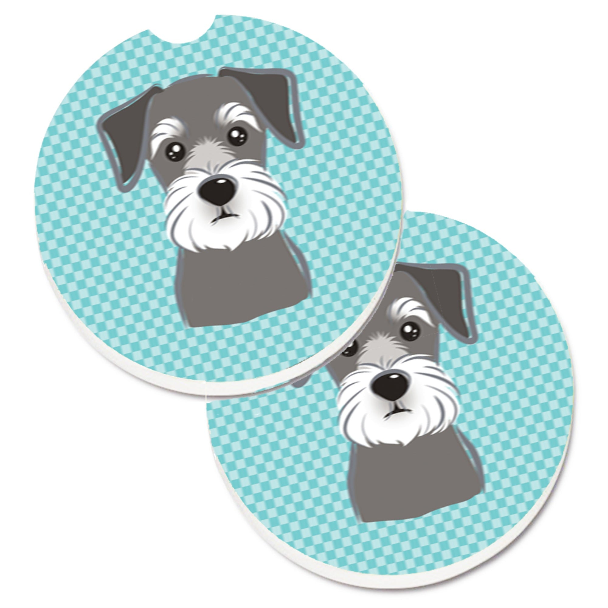 'Caroline'S Treasures Blue Checkered Schnauzer Set Of 2 Cup Holder Car Coasters Bb1136Carc, 2.56, Multicolor''