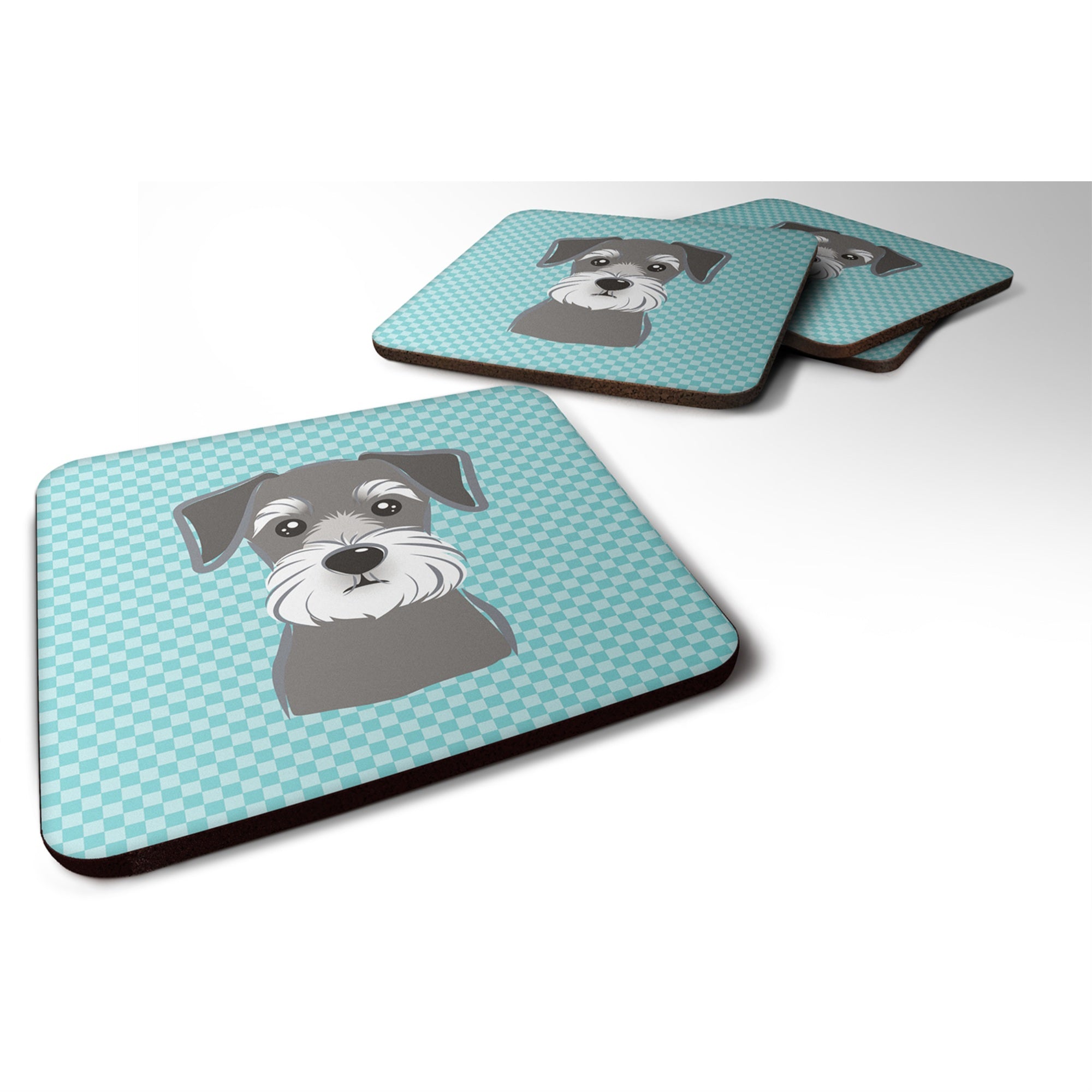 'Caroline'S Treasures Bb1136Fc Blue Checkered Schnauzer Foam Coaster (Set Of 4), 3.5'''' H X 3.5'''' W, Multicolor''