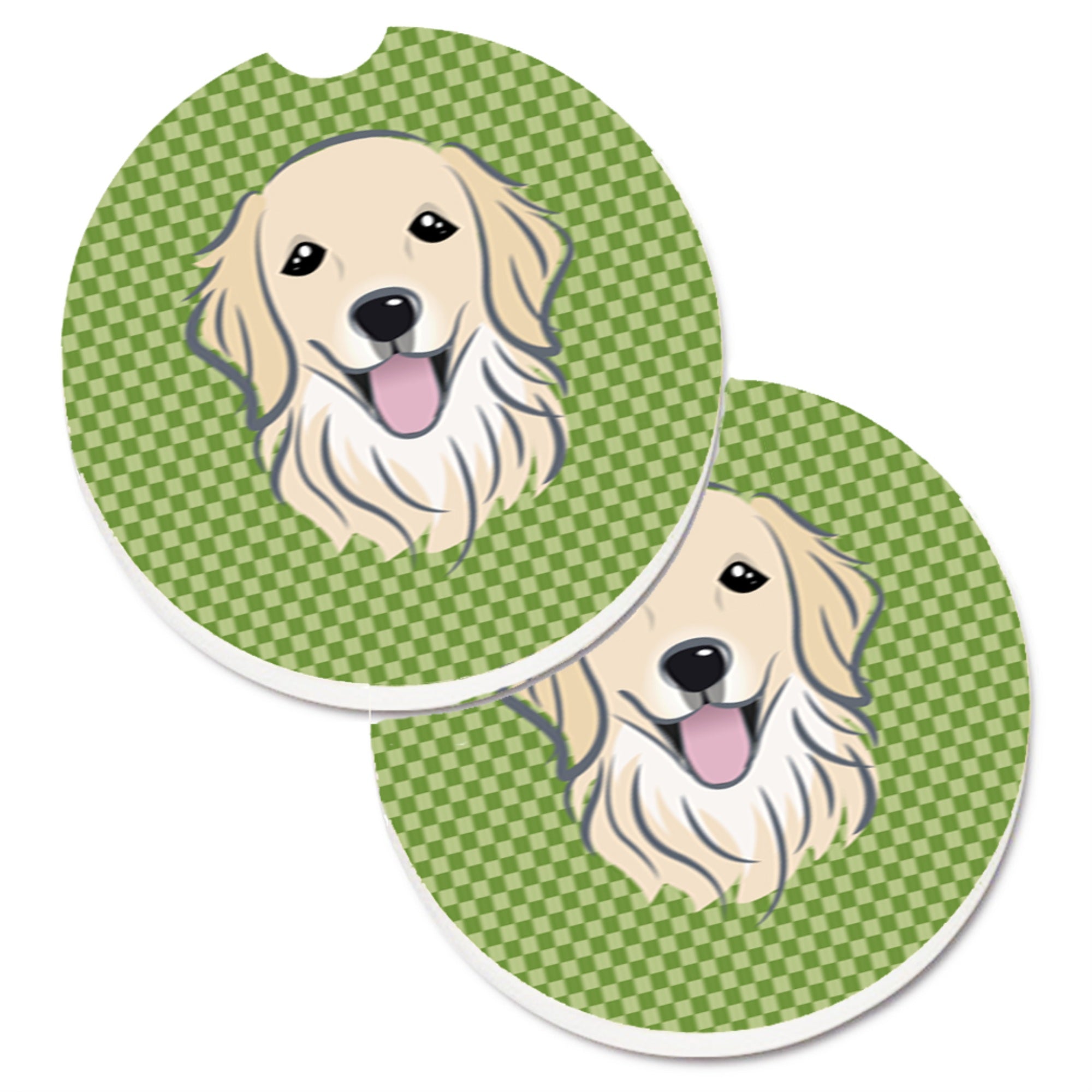 'Caroline'S Treasures Green Checkered Golden Retriever Set Of 2 Cup Holder Car Coasters Bb1137Carc, 2.56, Multicolor''
