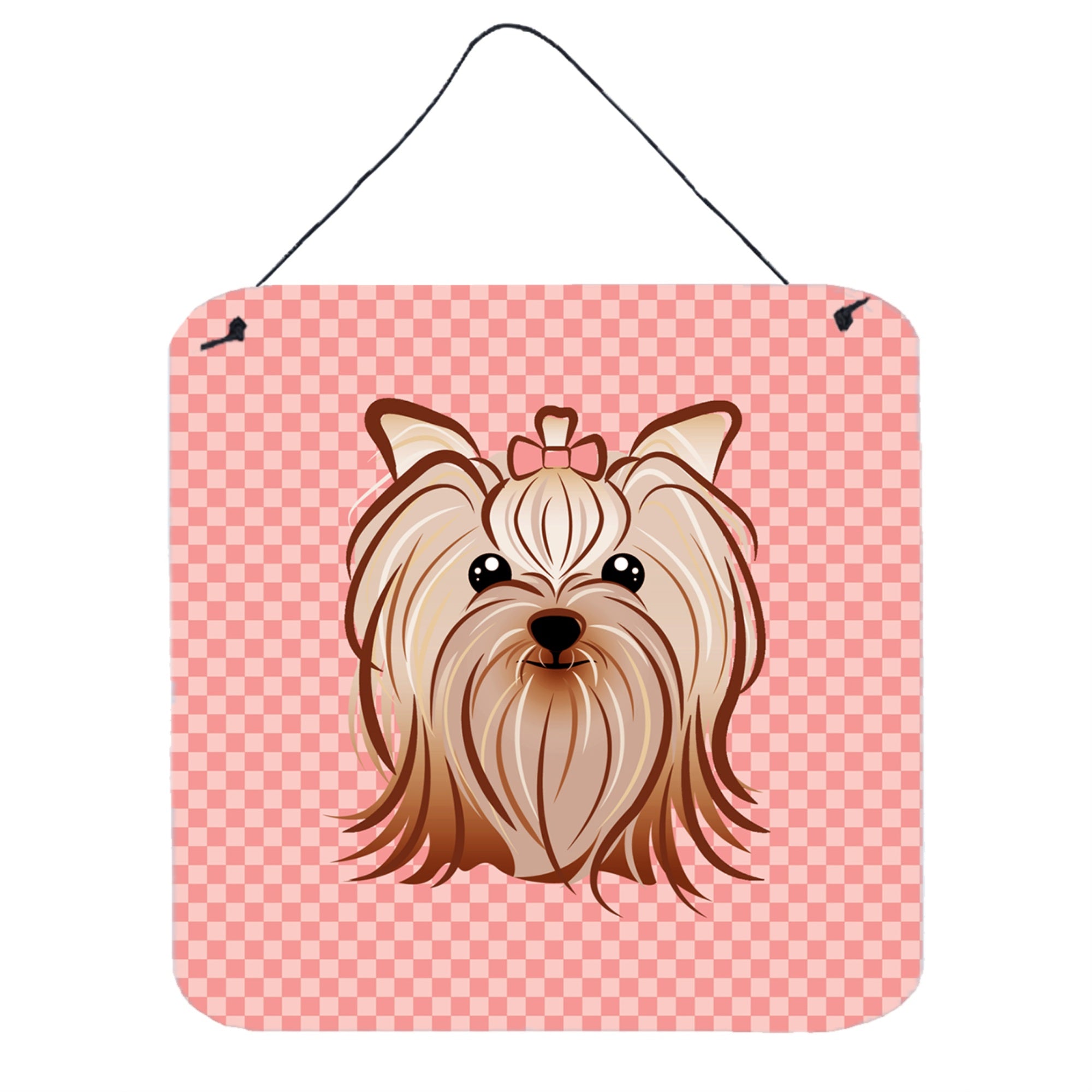 'Caroline'S Treasures Pink Checkered Yorkie/Yorkshire Terrier Wall Or Door Hanging Prints, 6 X 6''''''