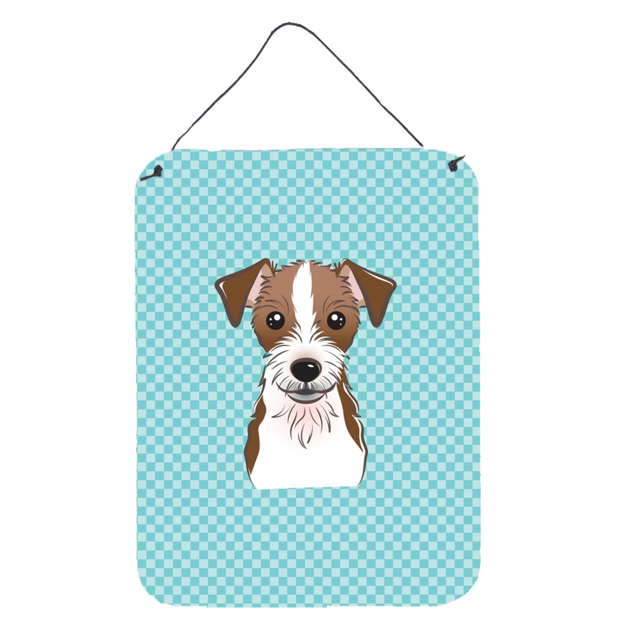 'Caroline'S Treasures Bb1140Ds1216 Checkerboard Blue Jack Russell Terrier Wall Or Door Hanging Prints, 16'''' X 12''''''
