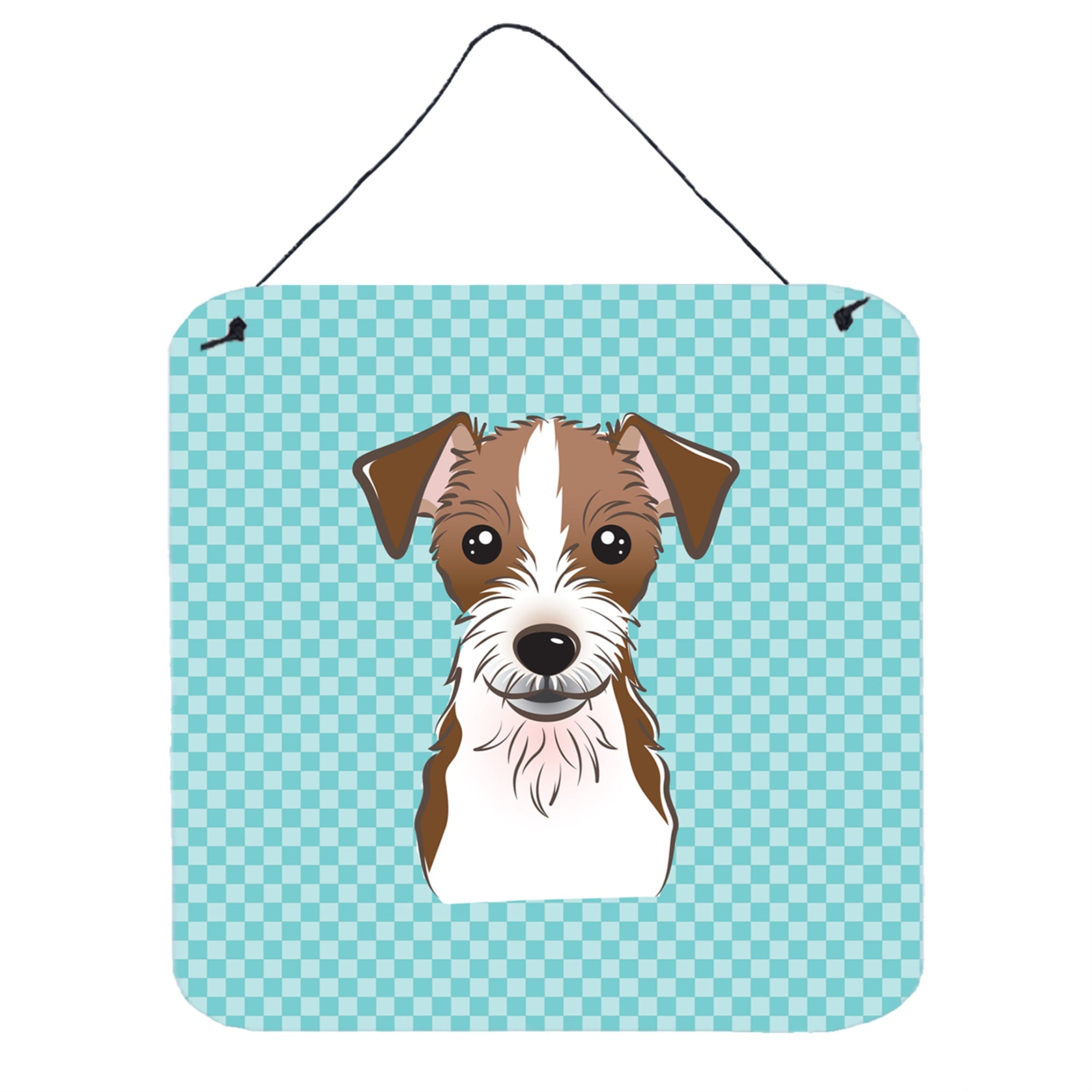 'Caroline'S Treasures Bb1140Ds66 Checkerboard Blue Jack Russell Terrier Wall Or Door Hanging Prints, 6 X 6''''''