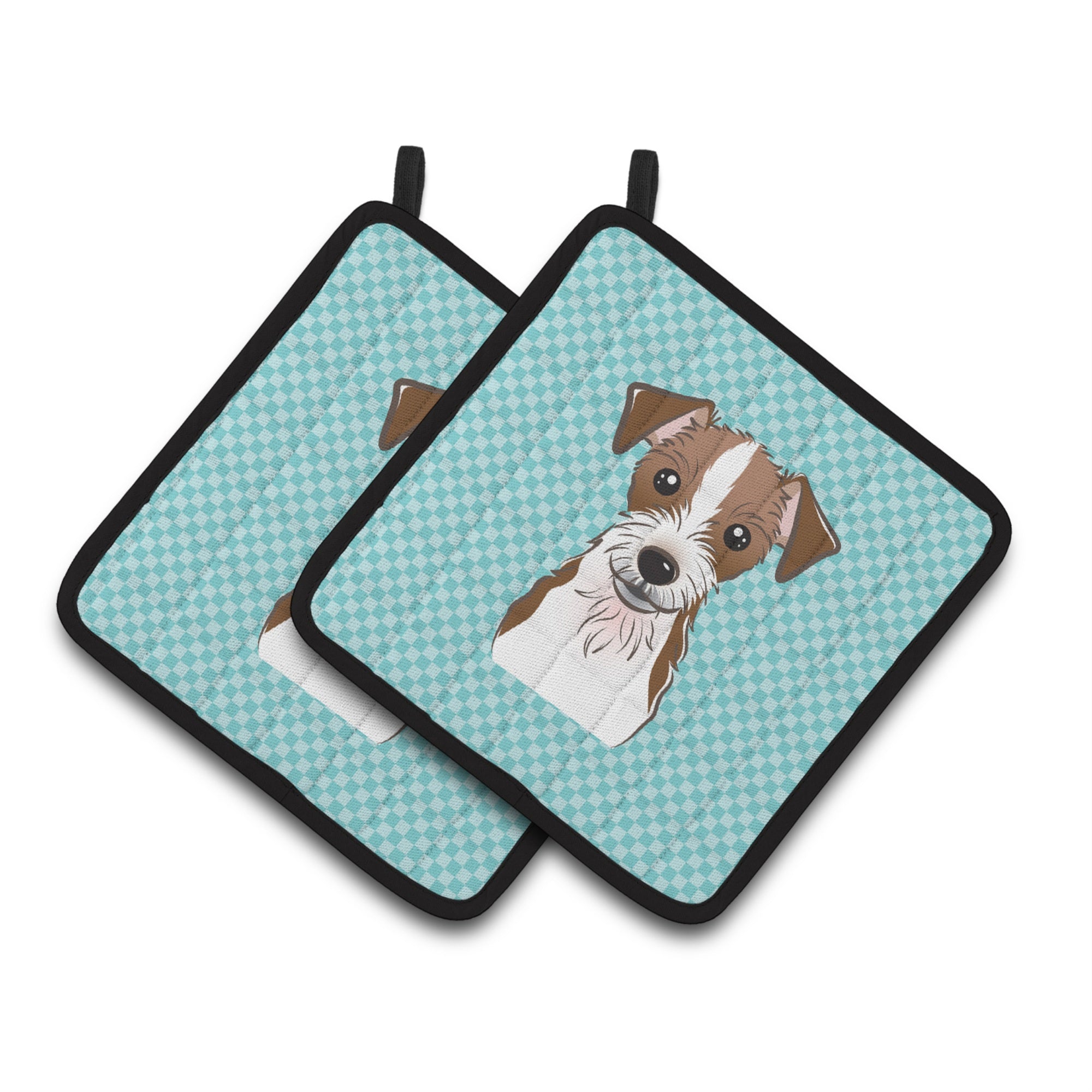 'Caroline'S Treasures Checkerboard Blue Jack Russell Terrier Pair Of Pot Holders Bb1140Pthd, 7.5Hx7.5W, Multicolor''